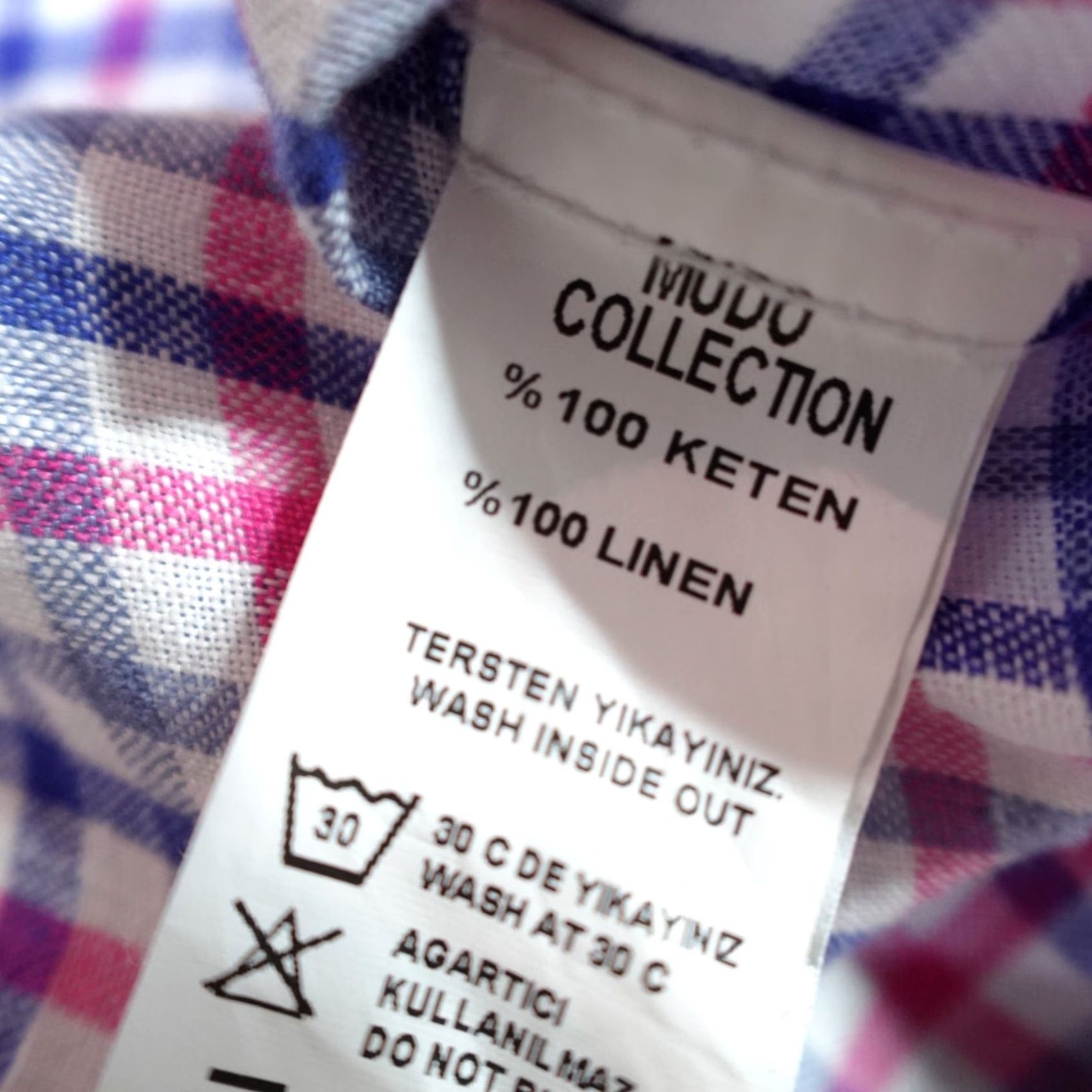 Vintage Mudo Shirt Medium Blue White Fuschia Plaid Check 100% Linen Button-Up Collar Down Long Sleeve Mens Regular Size US M / EU 48-50 / 2 - 7 Thumbnail