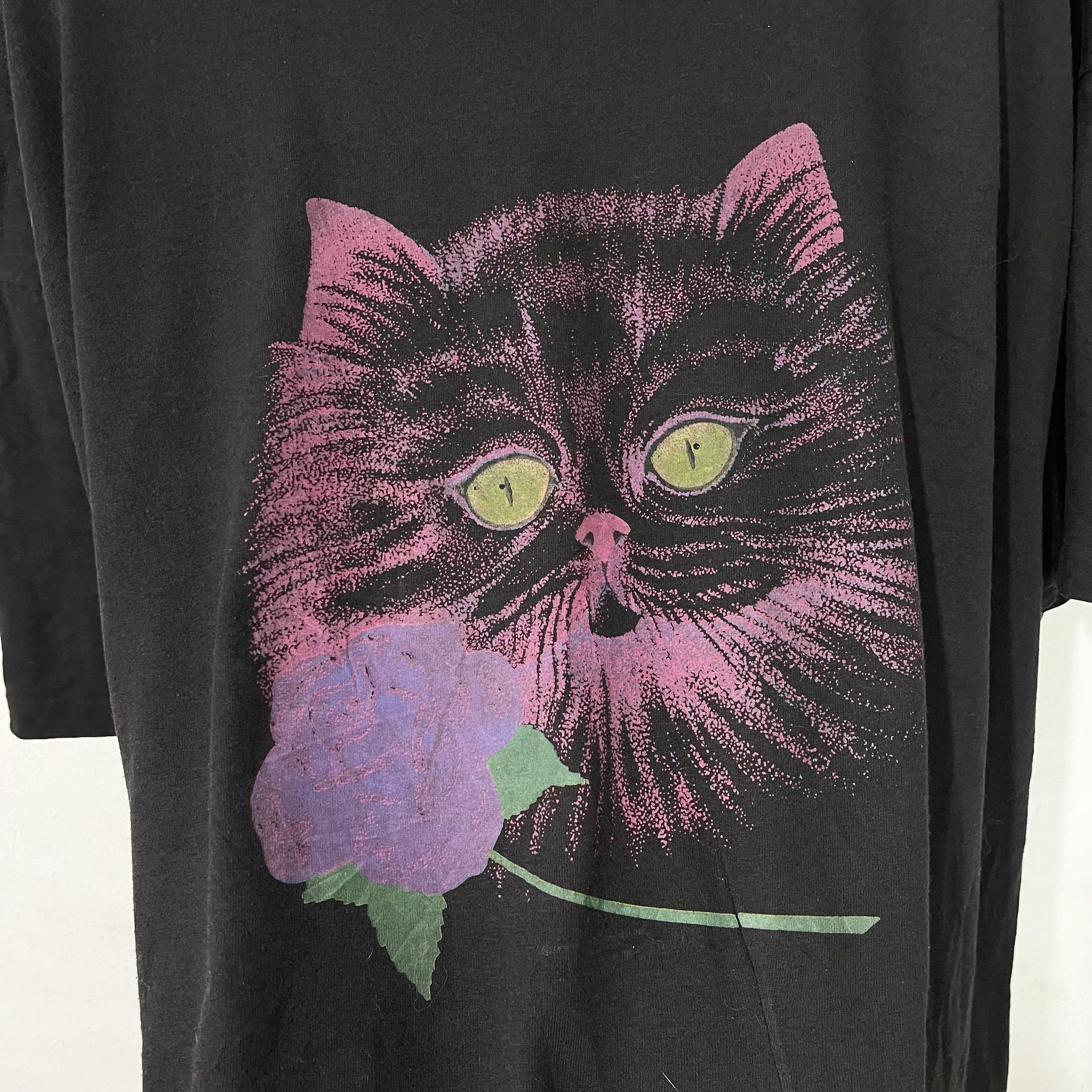 Vintage Vintage 90s Purple Cat Rose T-Shirt Size US XL / EU 56 / 4 - 2 Thumbnail