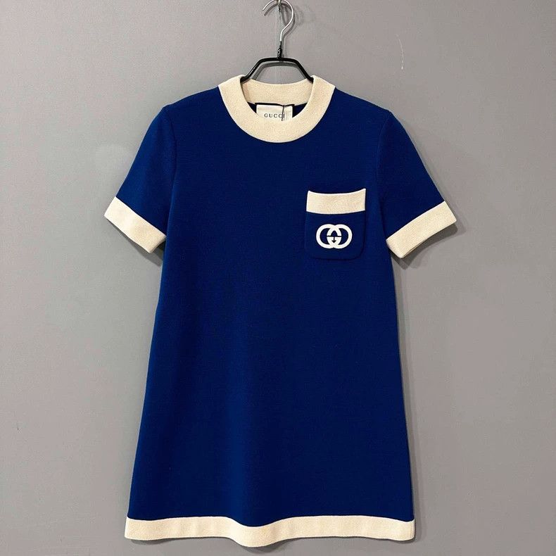 Gucci Blue Logo Knit Dress by Gucci- DMC Size 36" / US 14 / IT 50 - 1 Thumbnail