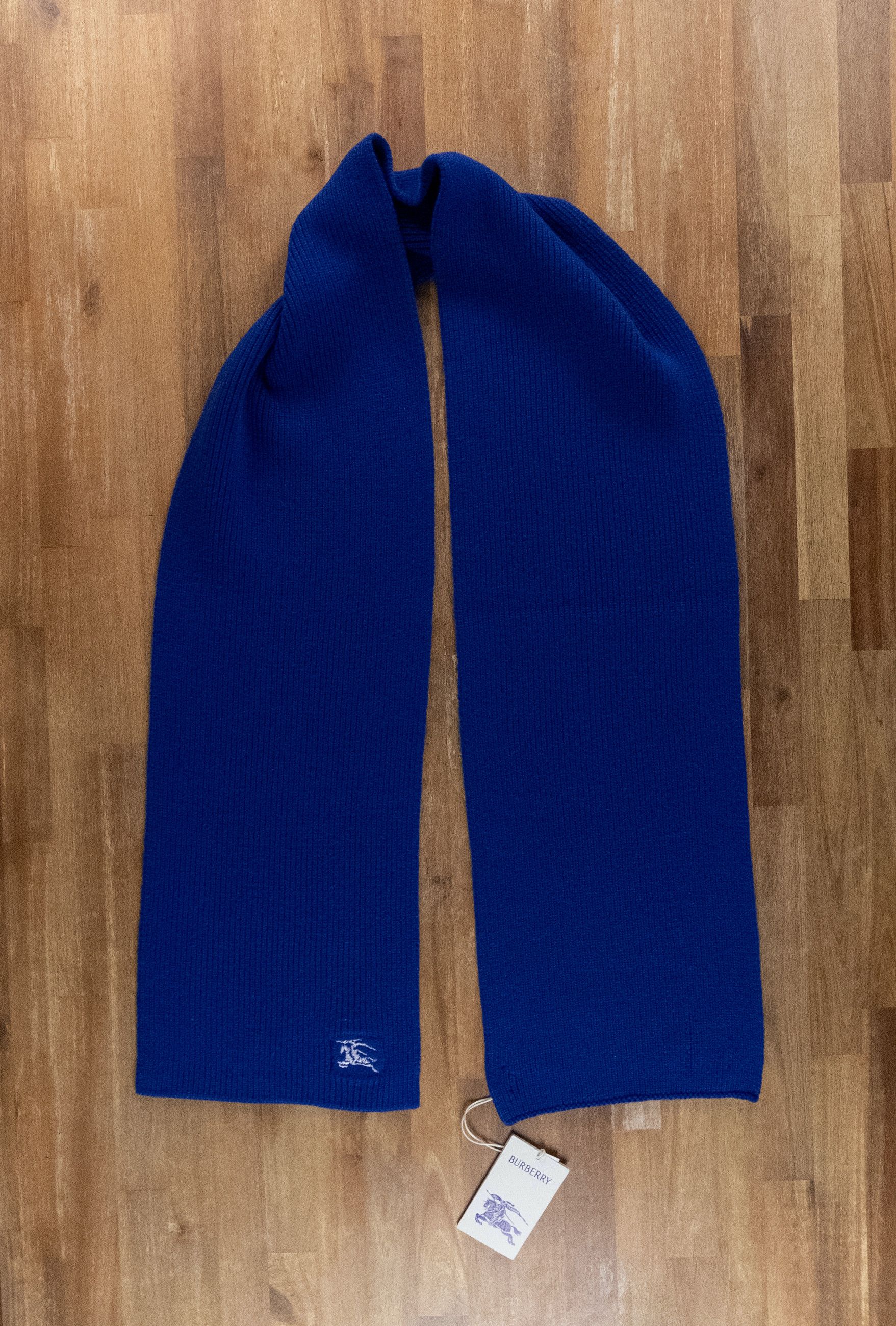 Burberry BURBERRY blue EKD logo embroidered cashmere scarf Size ONE SIZE - 3 Thumbnail