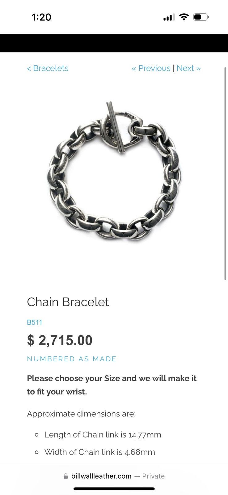 Bill Wall Leather Bill Wall Sterling silver chain bracelet Size ONE SIZE - 9 Thumbnail