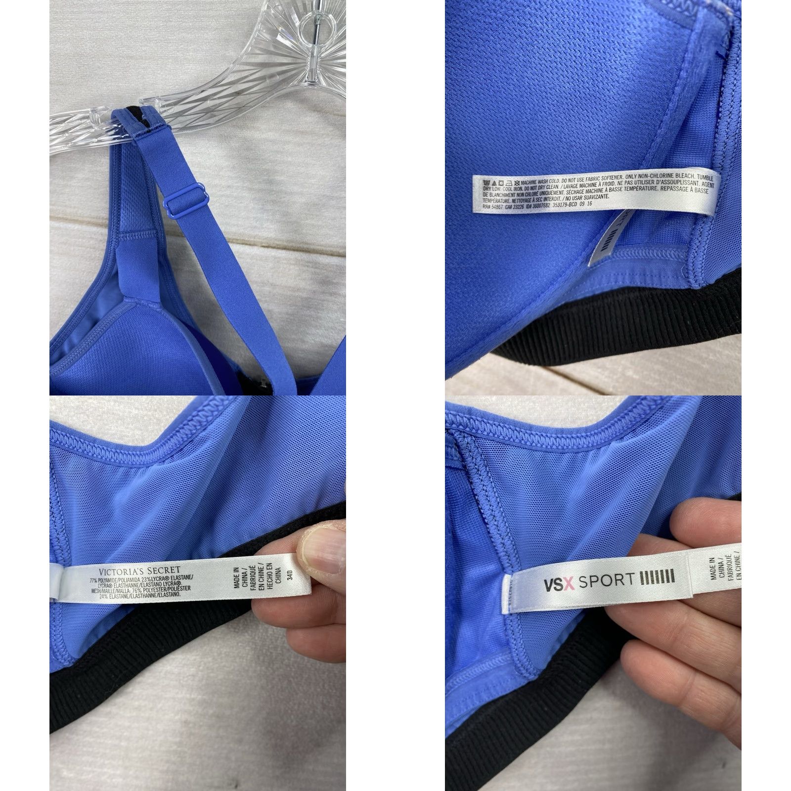 Victoria's Secret Victoria's Secret VSX Sports Bra 34D Blue Black Zip Front T Back Lined Support Peded Racerback Padded Underwire High Size ONE SIZE - 8 Thumbnail