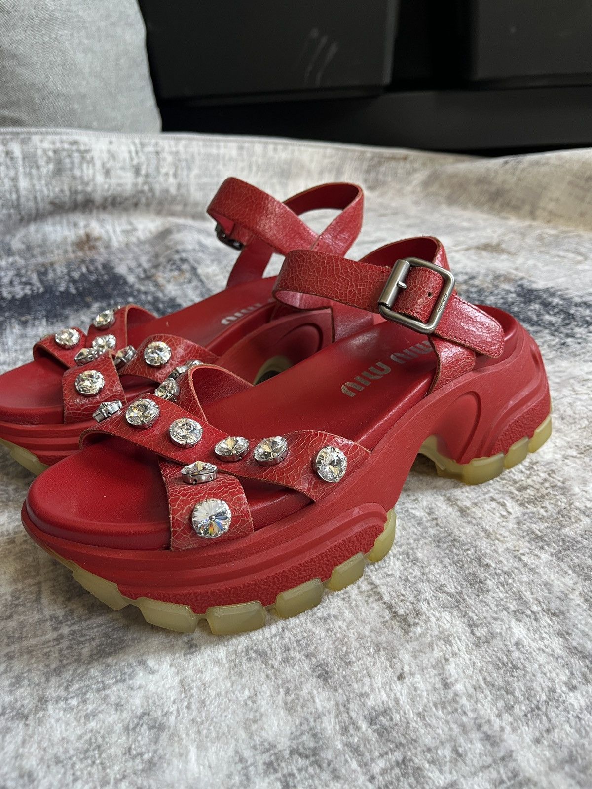 Miu Miu Miu Miu Red Platform Sandals (unisex) Size US 11 / IT 41 - 12 Thumbnail
