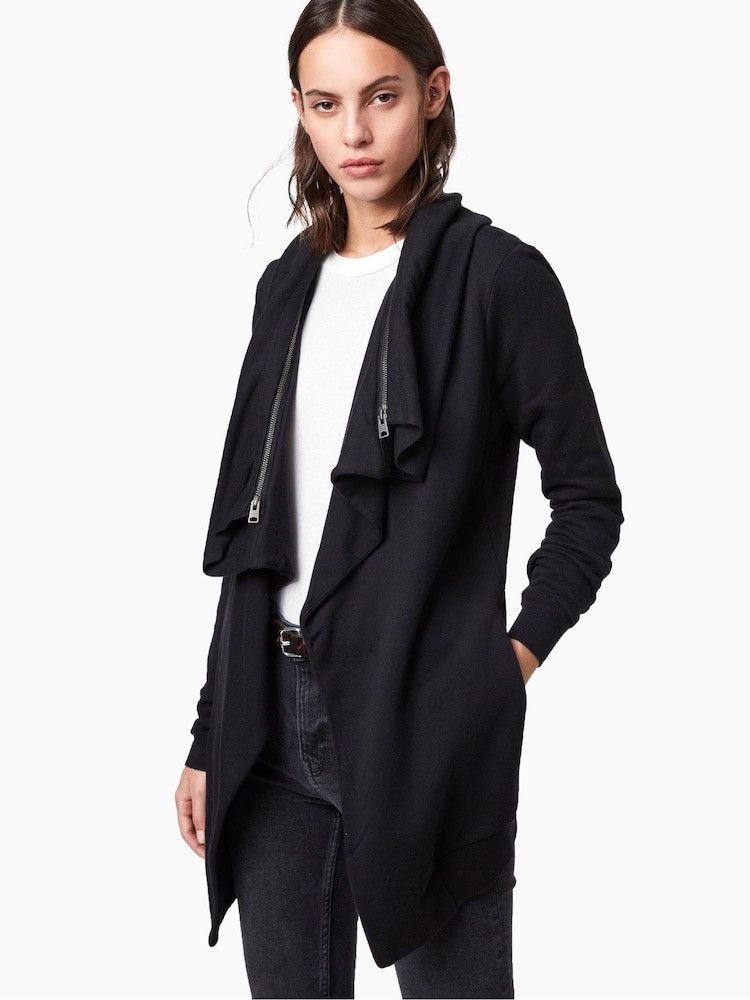 Allsaints AllSaints Black Asymmetric Zip Drape Dahlia Cardigan Sweater Size XS / US 0-2 / IT 36-38 - 2 Thumbnail