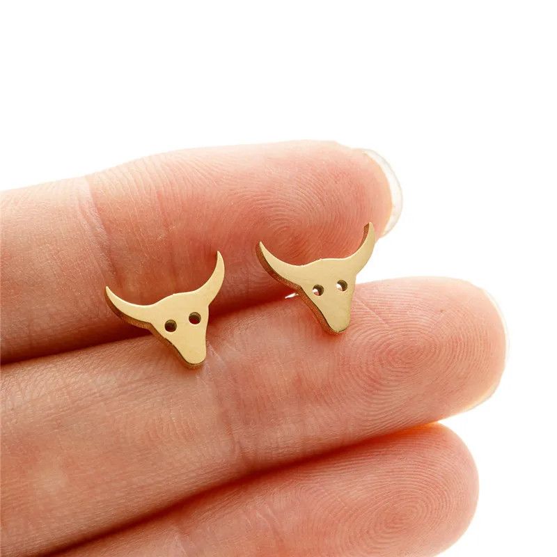 Jewelry Mini Bull Head Stud Earrings Charm Earring Gift Size ONE SIZE - 2 Thumbnail