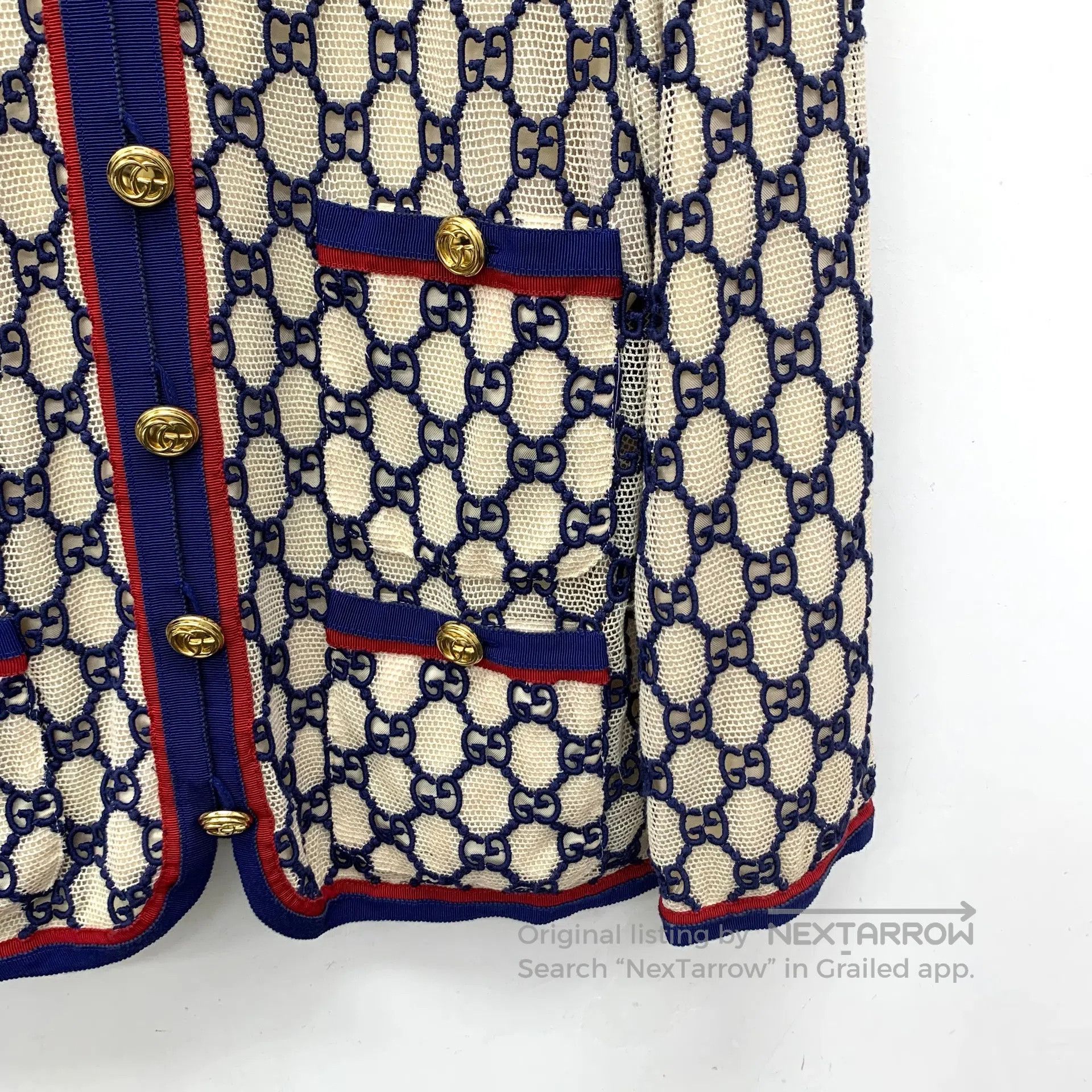 Gucci Guicci Color-blocked mesh logo jacquard full-print cotton Size S / US 4 / IT 40 - 4 Thumbnail
