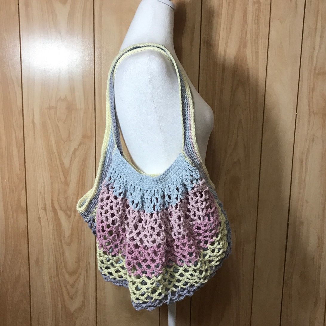 Handmade NWT Pastel Handmade Crocheted Large Reusable Mesh Market Bag Size ONE SIZE - 1 Thumbnail