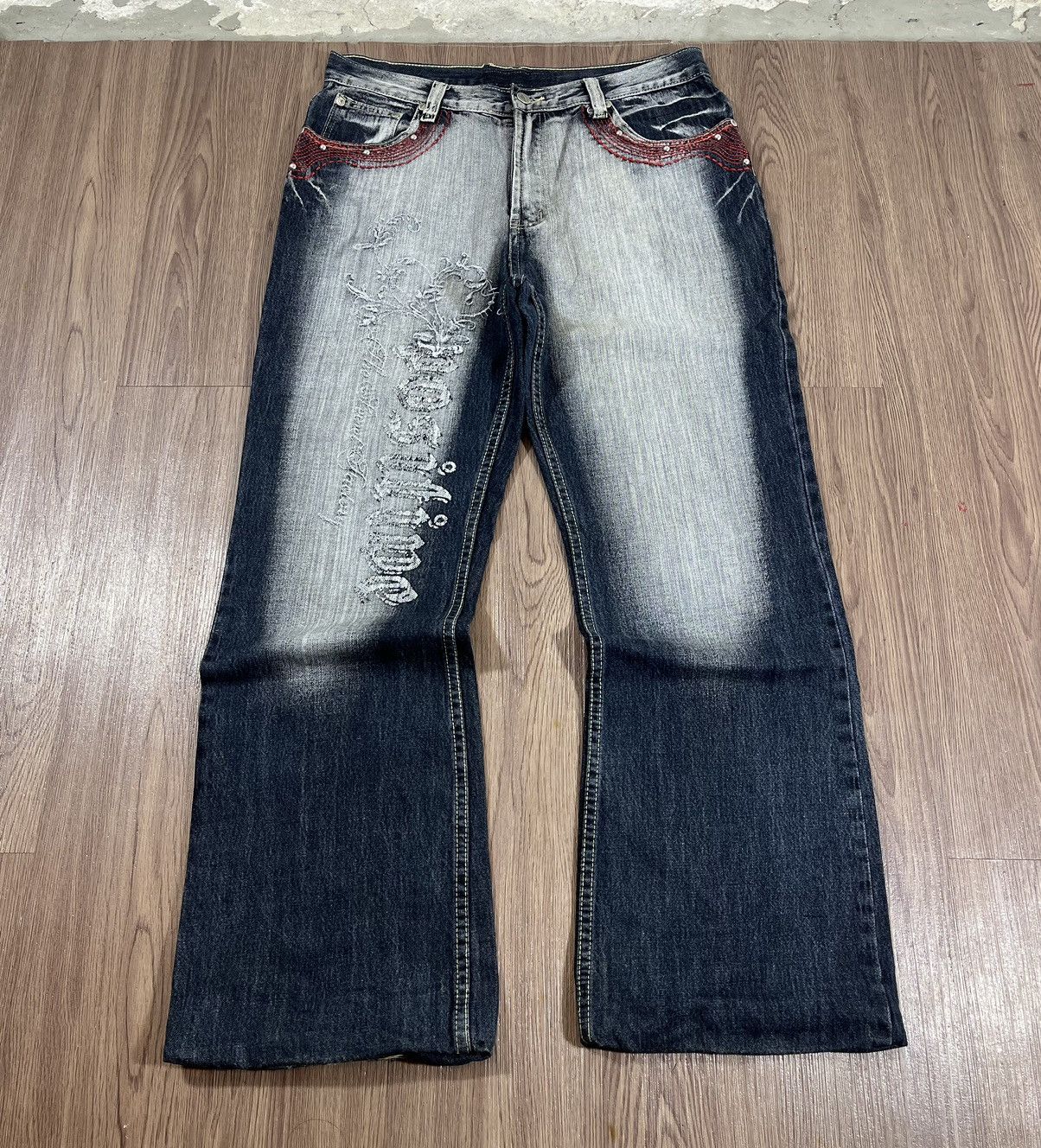 Beauty Beast Vintage Y2K Embroidered Flared Denim Jeans Size US 34 / EU 50 - 4 Thumbnail