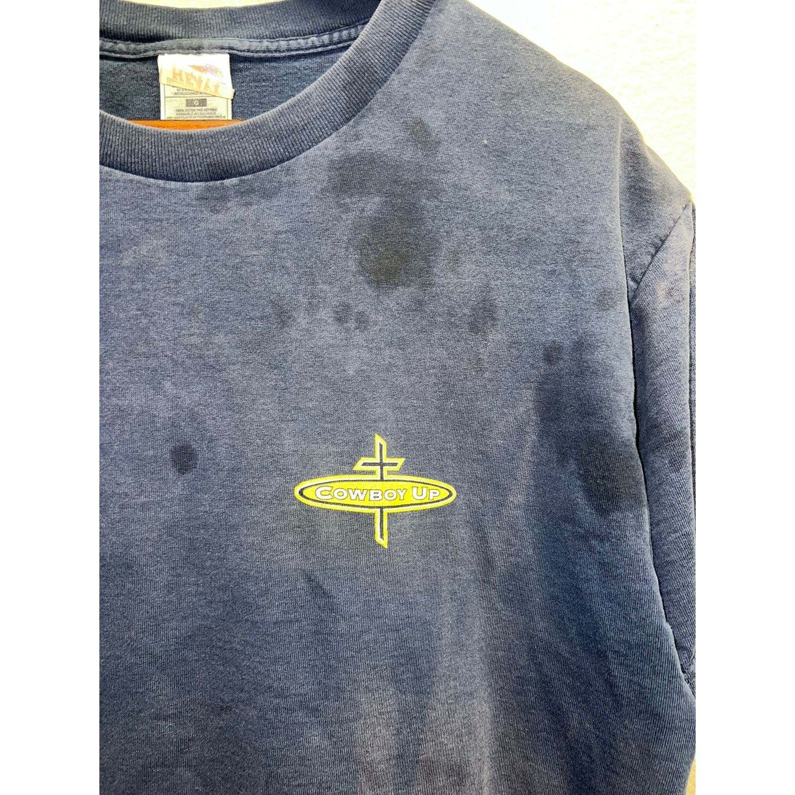 Fruit Of The Loom Vintage Cowboy Up Shirt Fauth Bull Riding 4:13 Stained Tee L Size US L / EU 52-54 / 3 - 3 Thumbnail