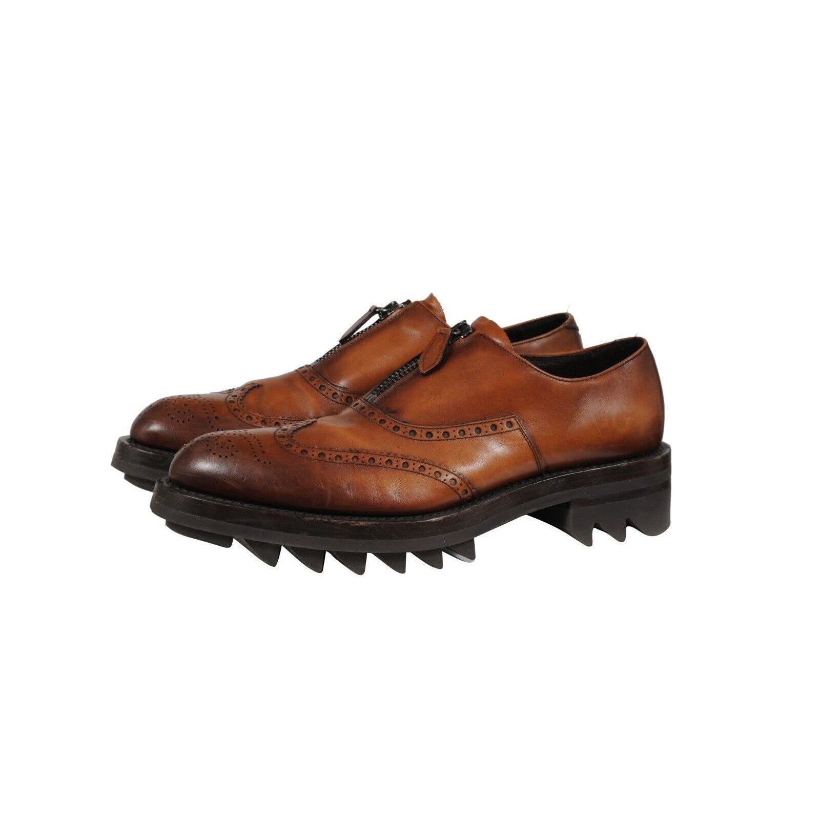 Prada Oxfords Brown Leather Medallion Wingtip Size US 11 / EU 44 - 7 Thumbnail