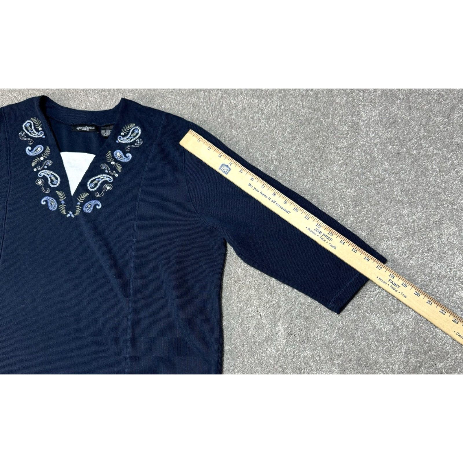 Vintage VINTAGE Speculation 2X Womens Plus Size Paisley Embroidered 3/4 Sleeve Ribbed Blouse Blue Shirt Size XXL / US 16-18 / IT 52-54 - 5 Thumbnail