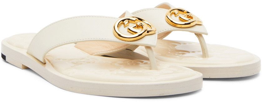gucci off-white interlocking g flat sandals