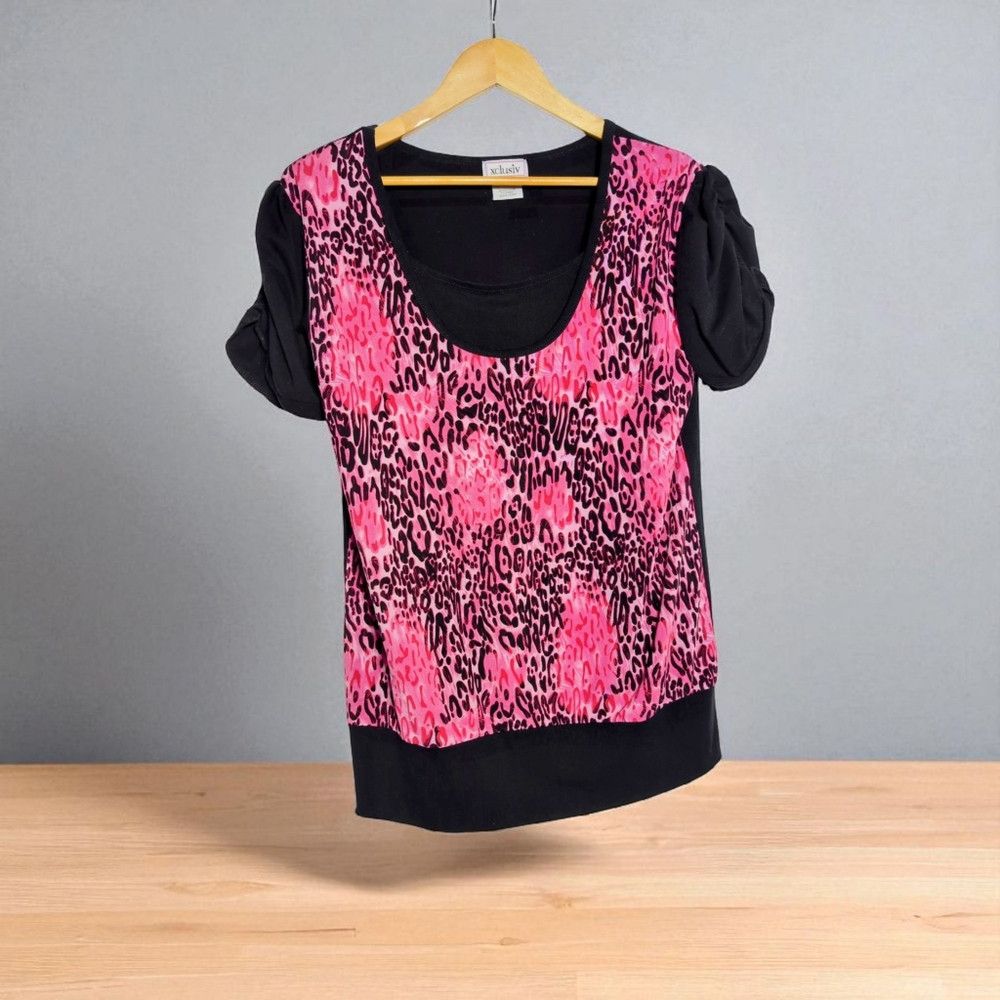 Other Vintage Xclusiv Sz XL Black and Pink Leopard Print Blouse Size XL / US 12-14 / IT 48-50 - 1 Thumbnail