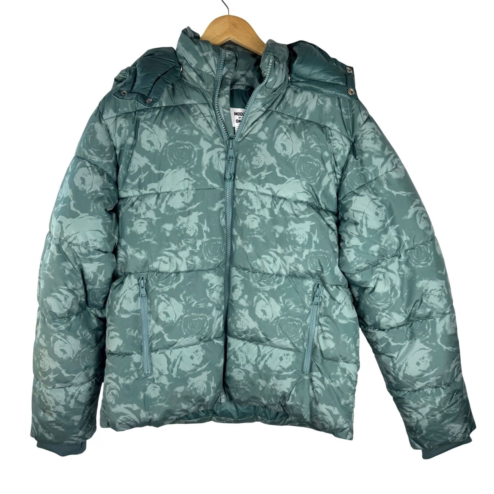 Vintage Mode of One Puffer Jacket Hooded Medium Seedling Green Floral Rose Camo Mens Size US M / EU 48-50 / 2 - 2 Thumbnail