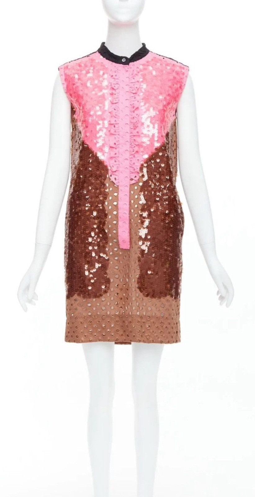 Louis Vuitton Pink and Brown Color Block Sequin Mini Dress