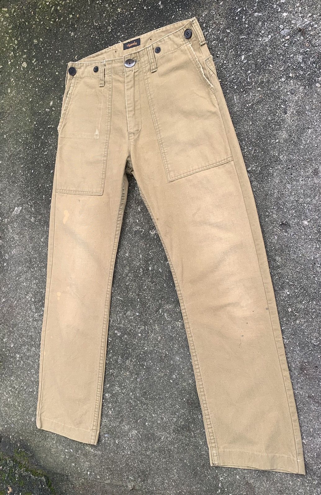 Chimala 🔥Distressed Chimala Fatigue Baker Buckle Back CANVAS Pants Size US 28 / EU 44 - 4 Thumbnail