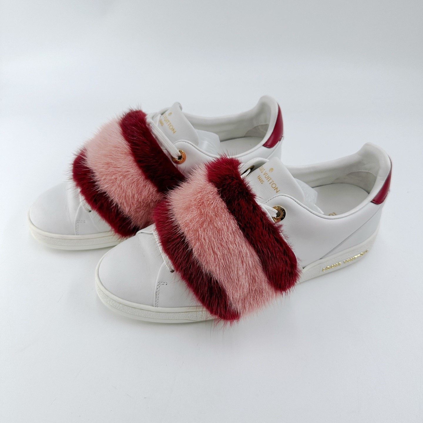 Louis Vuitton LV Red Pink Mink Fur White Sneakers Size US 6 / IT 36 - 1 Thumbnail