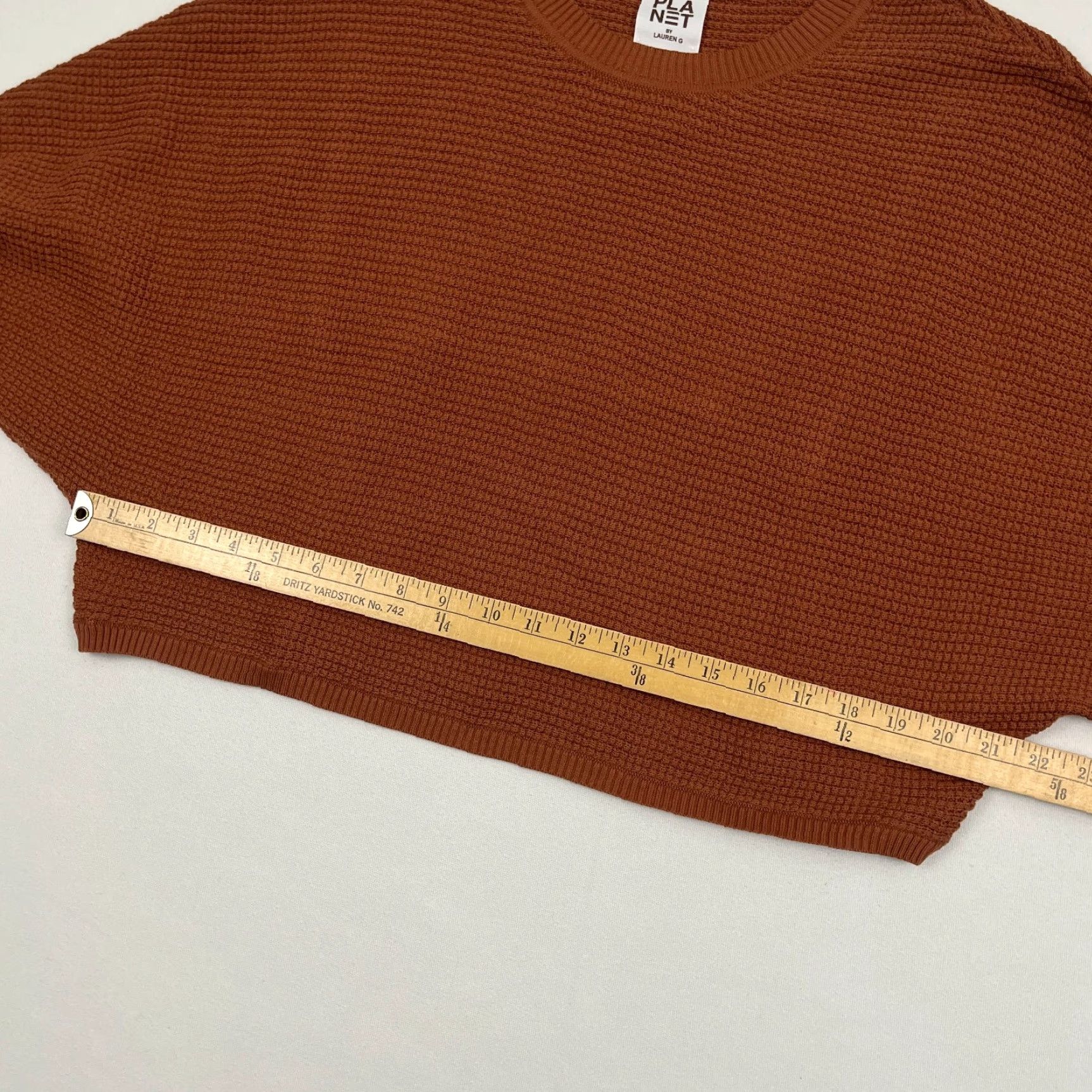 Vintage Planet by Lauren G Womens Sweater One Size Orange Brown Oversized Waffle Knit Pullover Crew Neck Dolman Sleeve Knit Comfort Casual Vintage: No Size ONE SIZE - 5 Thumbnail