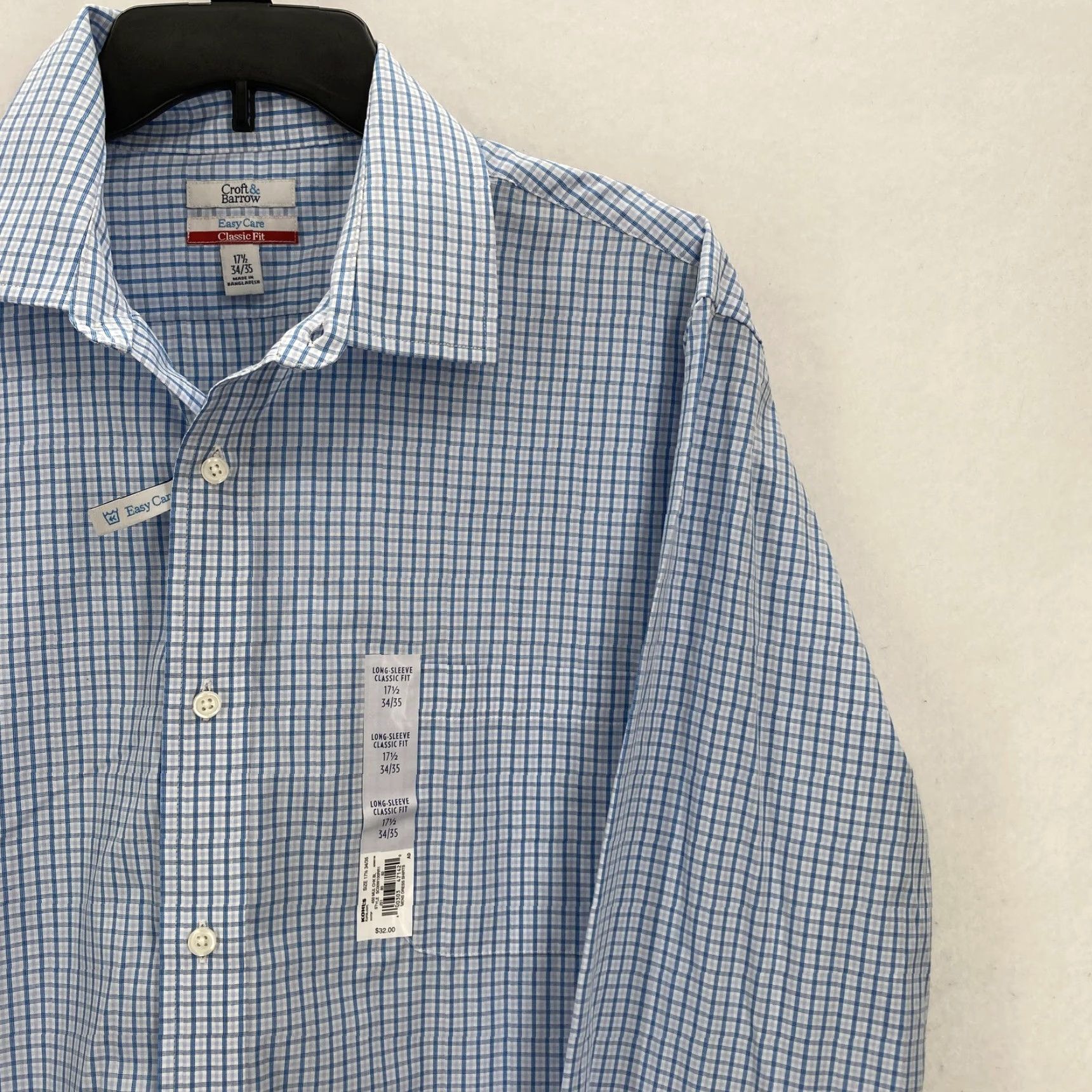 Croft & Barrow Croft & Barrow Shirt Mens 17.5 34/35 Classic Fit Easy Care Dress Blue Plaid NWOT blue plaid shirt Mens 17.5 34/35 Long Sleeve Dress Shirt Mens Lights Size 48R - 2 Thumbnail