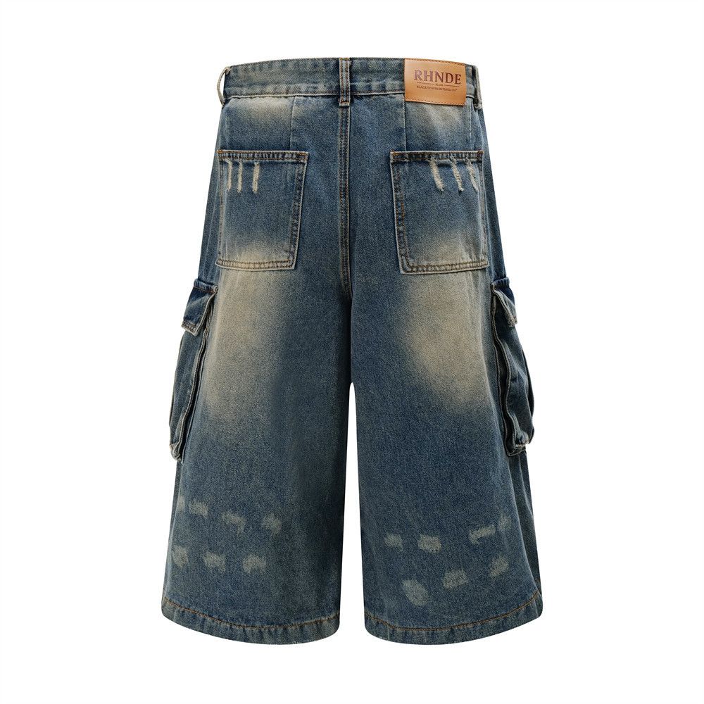 Japanese Brand × Jean Men's wrinkl pockets dstressed washed cargo denim shorts y2k Size US 32 / EU 48 - 3 Thumbnail