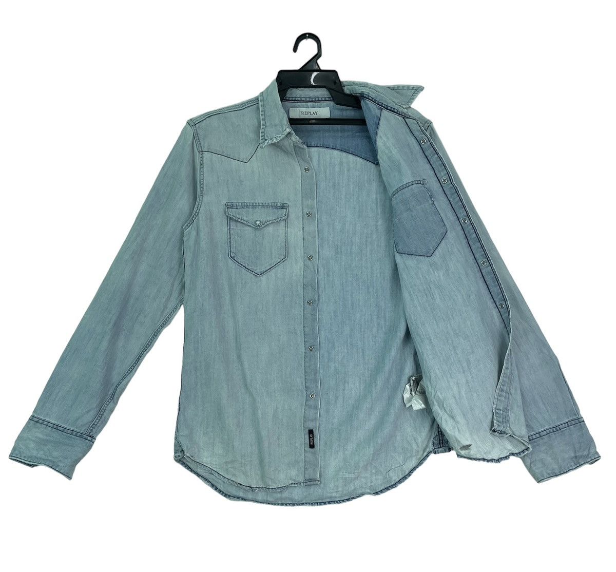 Replay REPLAY distressed design light blue denim cotton shirts Size US M / EU 48-50 / 2 - 3 Thumbnail