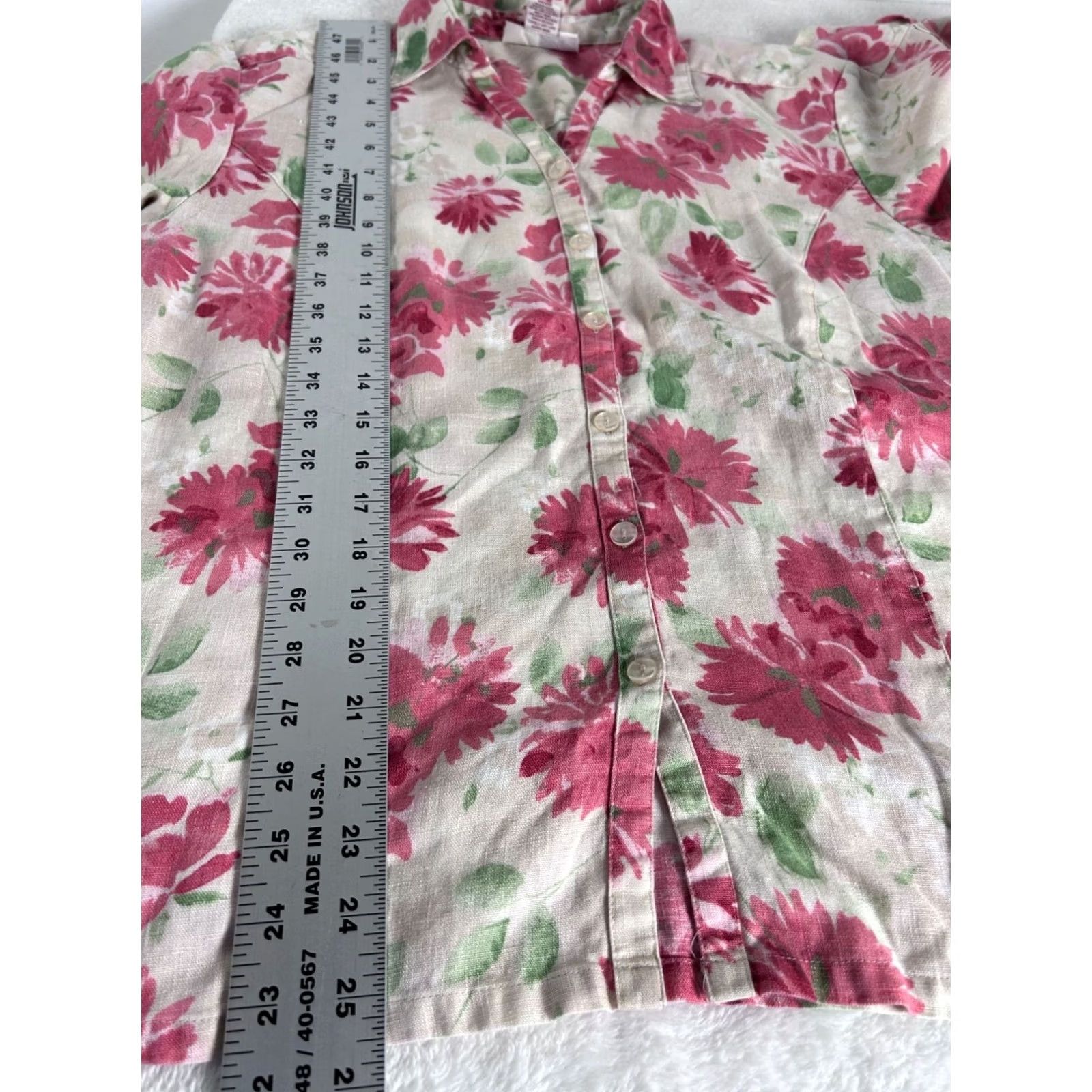 JM Collection JM Collection Womens Floral Button-Up 3/4 Sleeve Linen Blouse Size 12 Pink/Green Size XL / US 12-14 / IT 48-50 - 7 Thumbnail