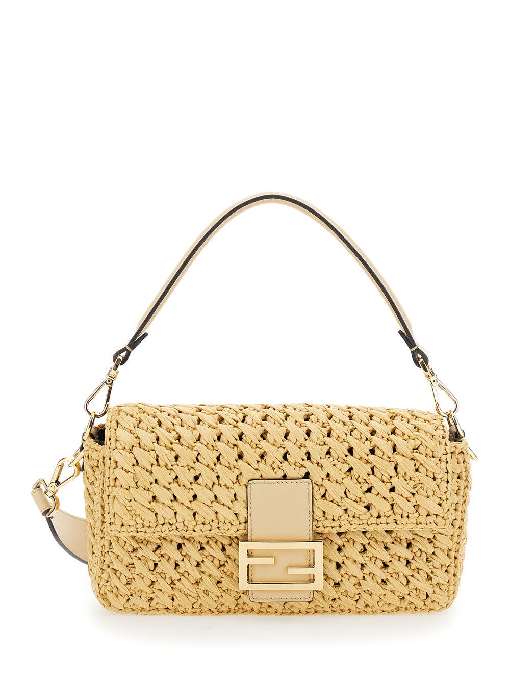 Fendi 'baguette' Beige Crochet Shoulder Bag With Adjustable And Removable Shoulder Strap In Viscose Woman, Women's