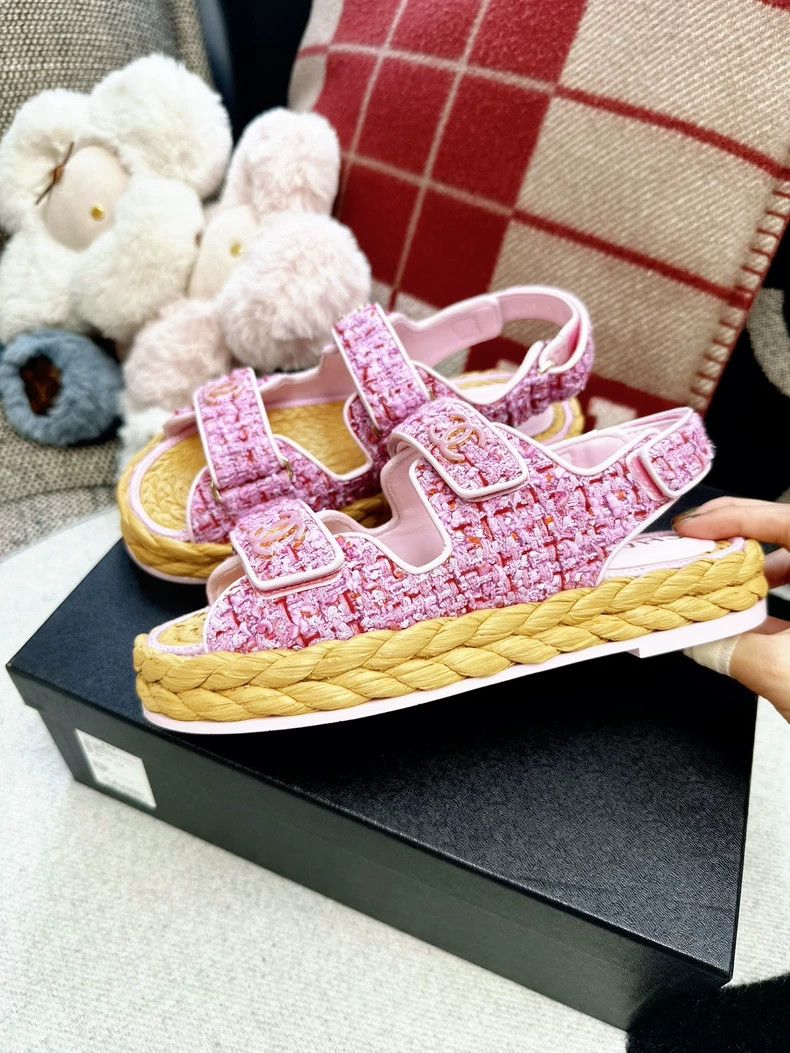 Chanel Chanel 22p pink mixed color grass knitting sole Velcro bea Size US 5.5 / IT 35.5 - 5 Thumbnail