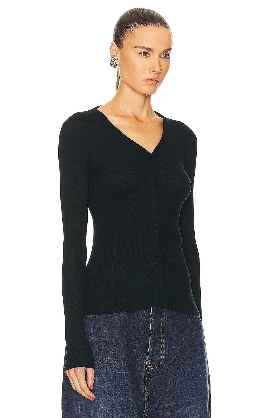 Balenciaga o1w1db10625 Fitted Cardigan in Black Size L / US 10 / IT 46 - 2 Thumbnail
