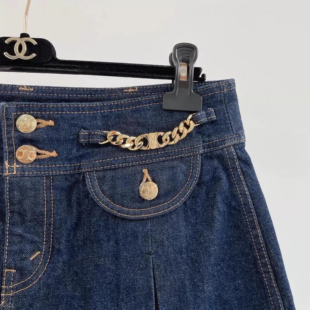 Celine CELINE Blue Chain Detail Low-Rise Mini Skirt 28 Size 28" / US 6 / IT 42 - 3 Thumbnail