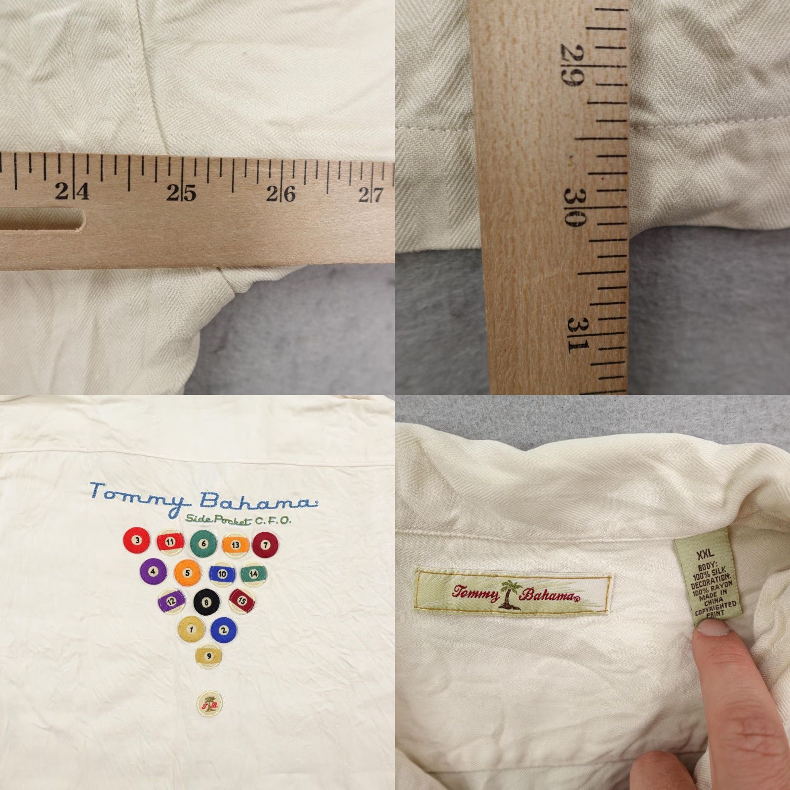 Tommy Bahama VINTAGE Tommy Bahama Shirt Mens 2XL Beige Silk Billiards Team Embroidered Camp Hawaiian Shirt Adult 2XL Beige Embroidered Billiards Camp Hawaiian Mens Size US XXL / EU 58 / 5 - 8 Thumbnail