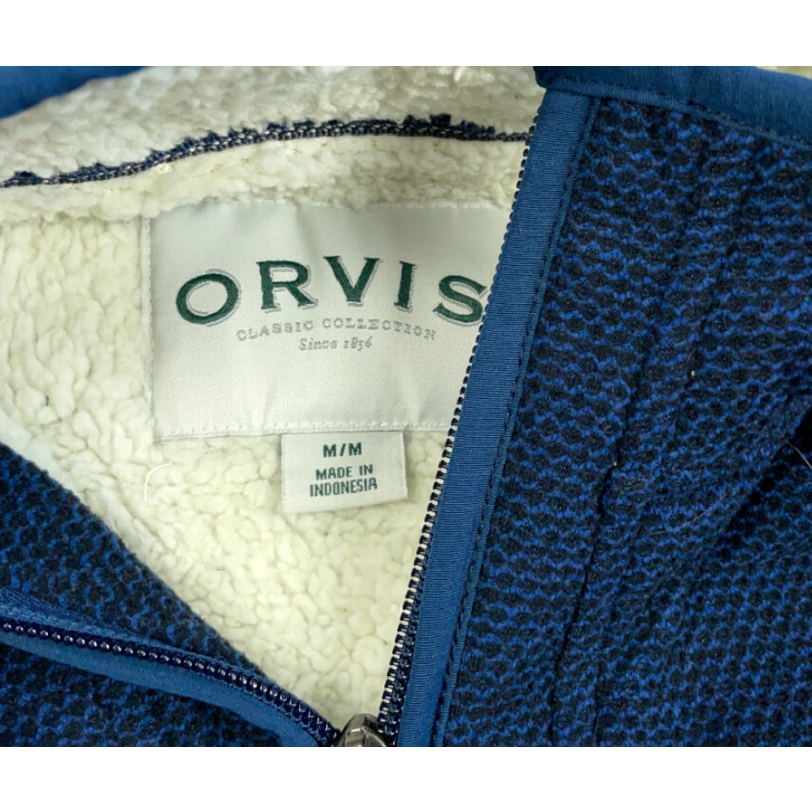 Orvis Orvis Sweater Pullover 1/4 Zip Dark Blue Textured Sherpa Lined Adult Medium Regular Mens Knit Polyester Winter Fall Spring Vintage: No Size US M / EU 48-50 / 2 - 6 Thumbnail