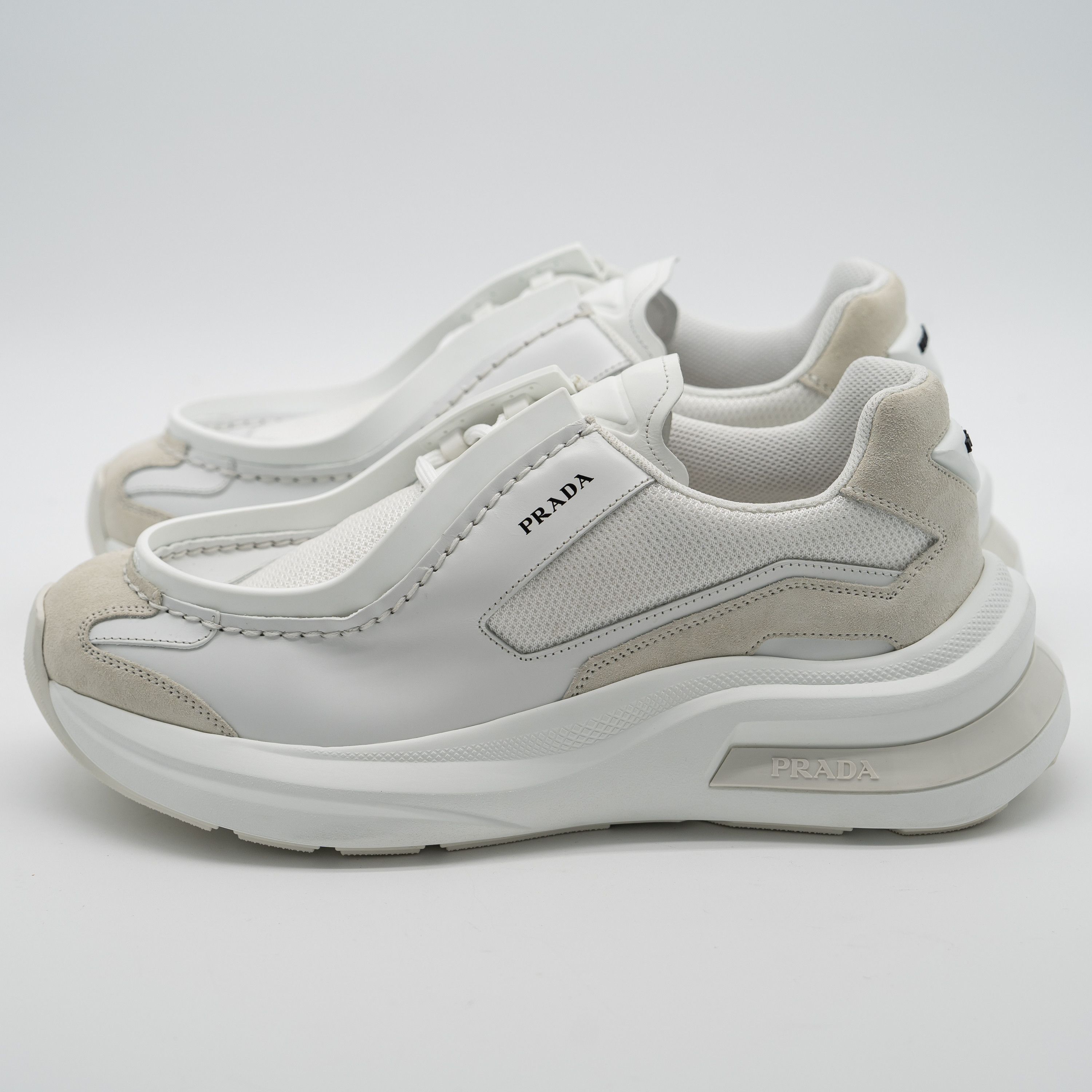 Prada 9.5uk 10.5 US Prada Systeme Leather Sneakers White Size US 10.5 / EU 43-44 - 4 Thumbnail