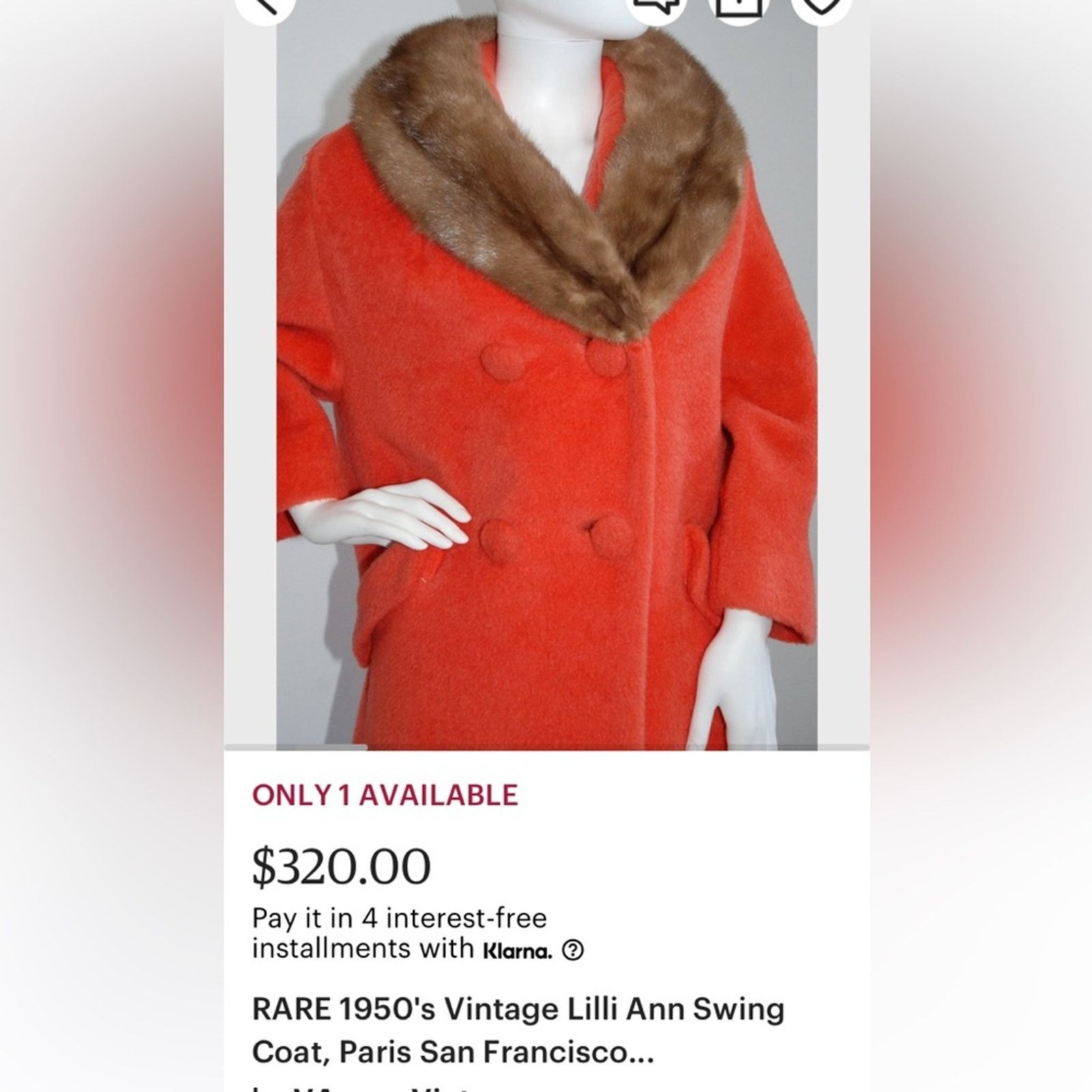Vintage 60’s Townley retro chic red wool coat,mink collar cuffs Size L / US 10 / IT 46 - 11 Thumbnail