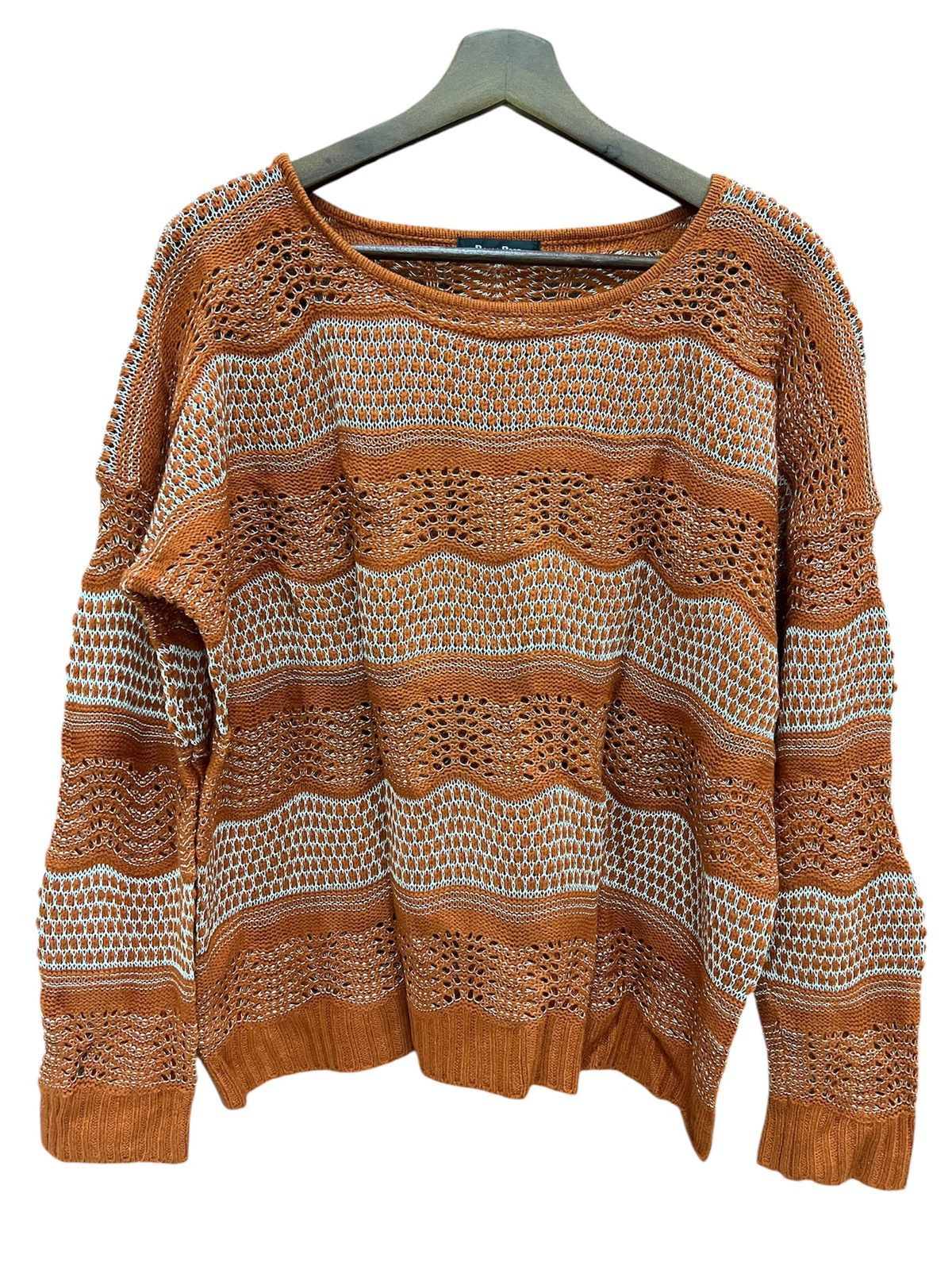 Japanese Brand ROMAREED Orange Crochet Transparent Breathable Knit Sweater Size L / US 10 / IT 46 - 1 Thumbnail