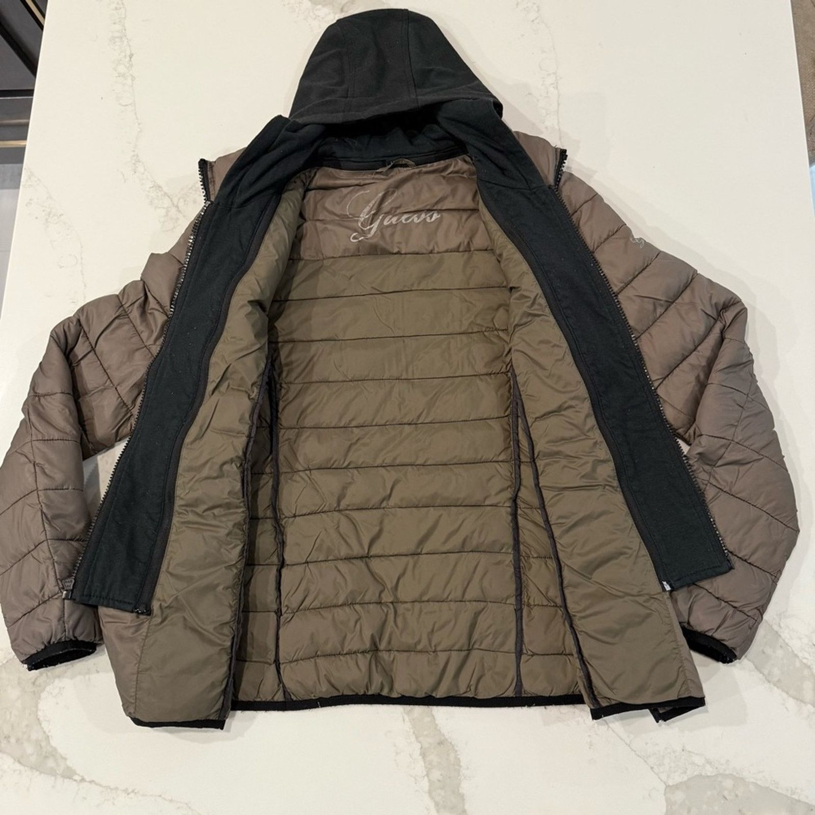Guess Guess Detachable Hoodie Puffer Jacket Women’s Large Taupe Size L / US 10 / IT 46 - 11 Thumbnail