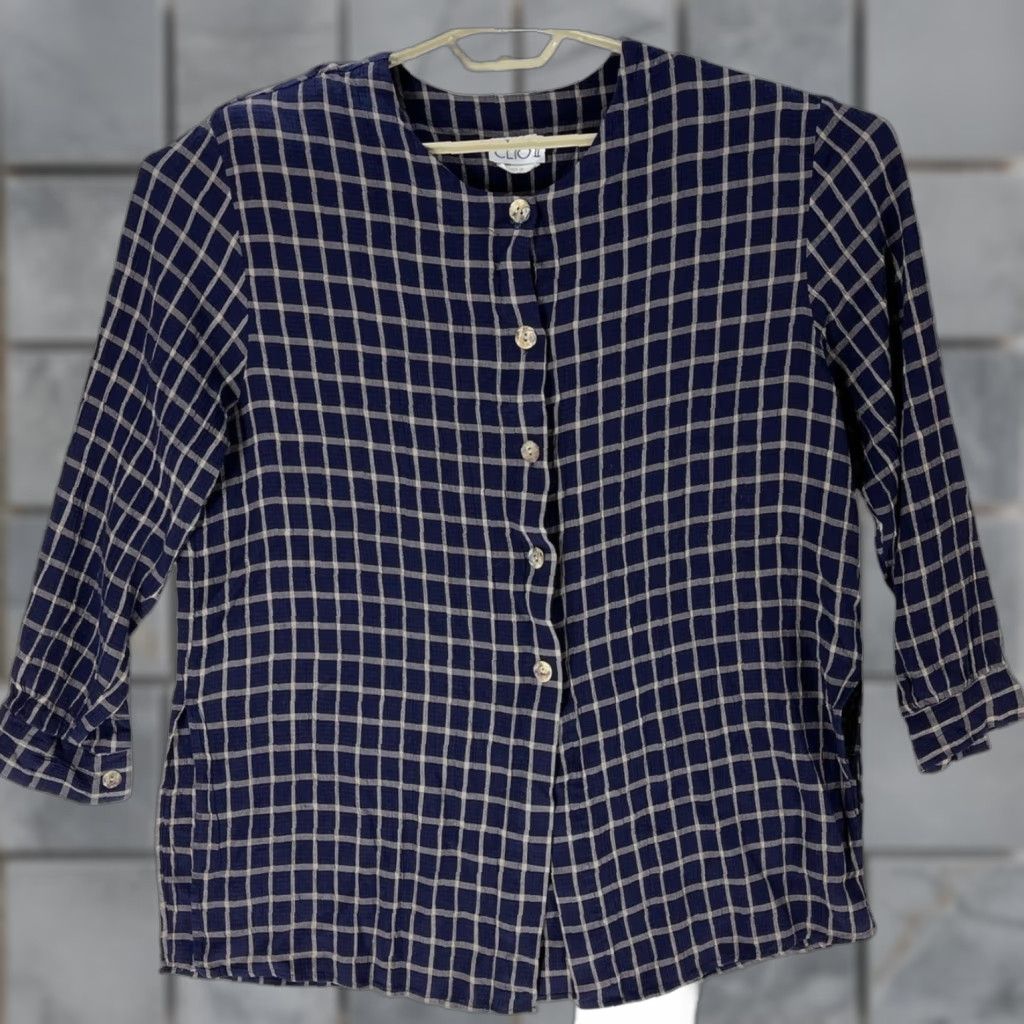 Vintage VINTAGE CLIO II Blouse Women Plus 1X Blue Plaid Button Front Shoulder Pads 90s Size XL / US 12-14 / IT 48-50 - 1 Thumbnail