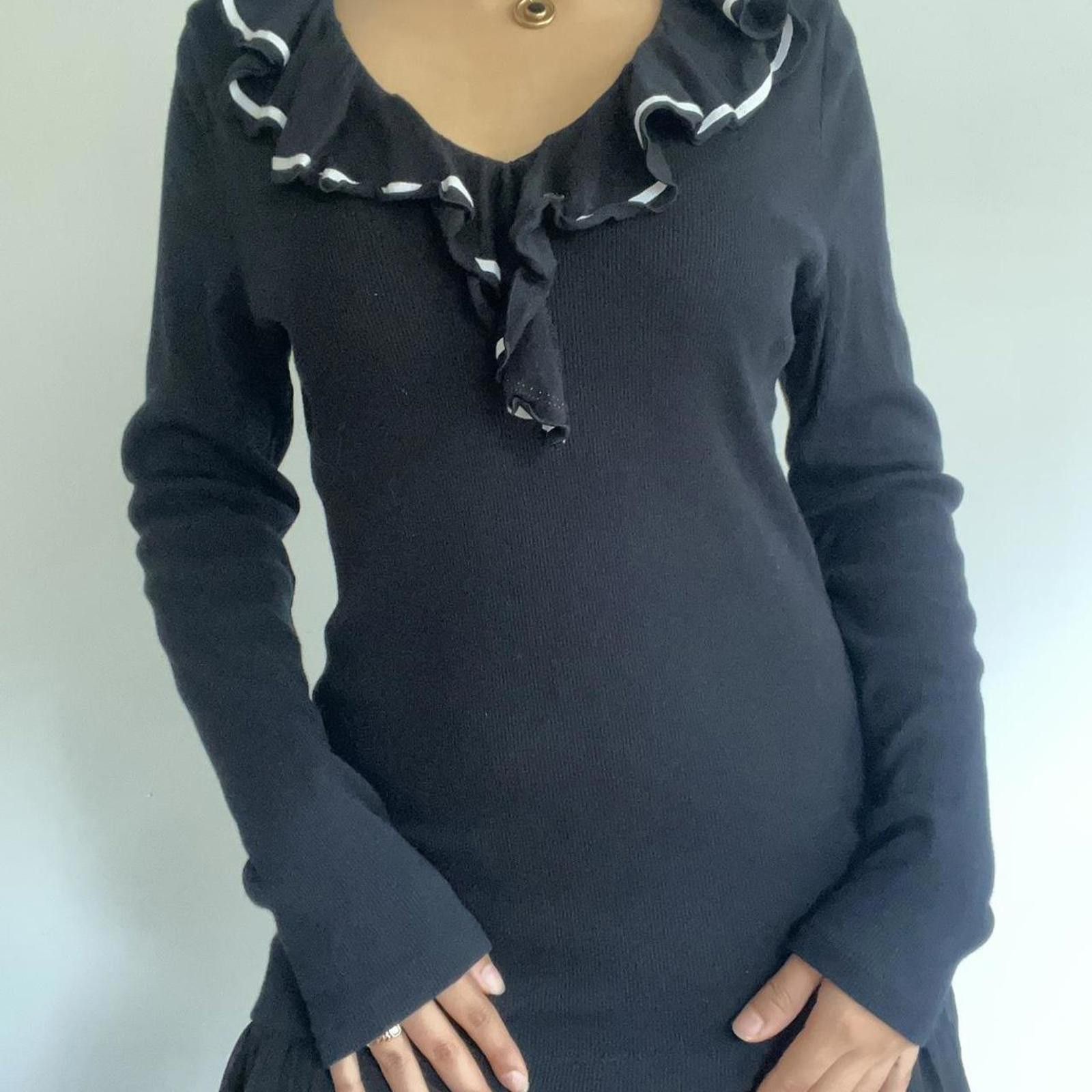 Lauren Ralph Lauren Navy blue ruffle neck sweater with white details #balletcore Size M / US 6-8 / IT 42-44 - 1 Thumbnail