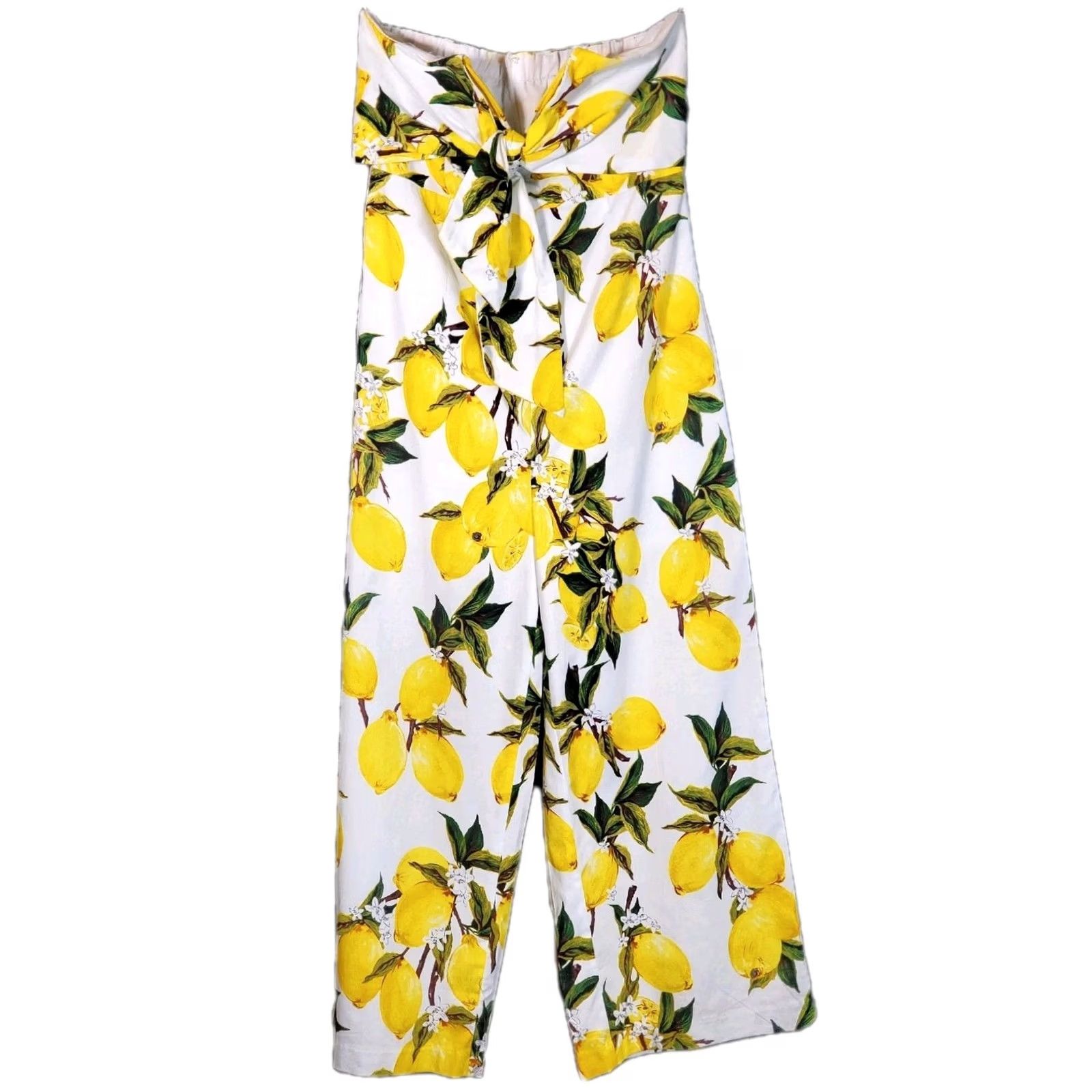 English Laundry English Factory Lemon Print Tie Strapless Jumpsuit White S Womens Tankless? Size 28" / US 6 / IT 42 - 4 Thumbnail