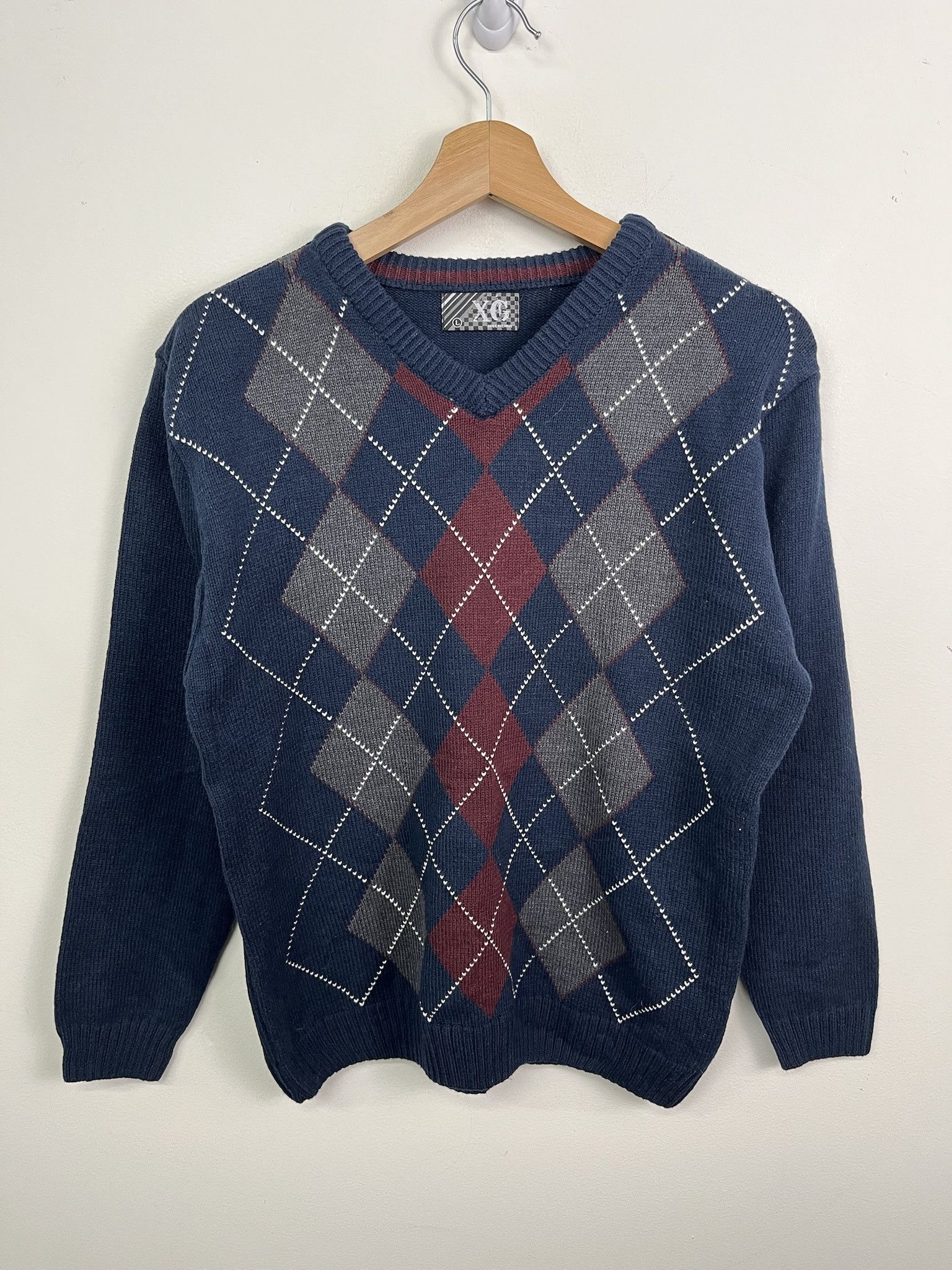 Other Vintage Y2K XG Brown Navy Argyle Knit Sweater Size M Size US L / EU 52-54 / 3 - 1 Thumbnail