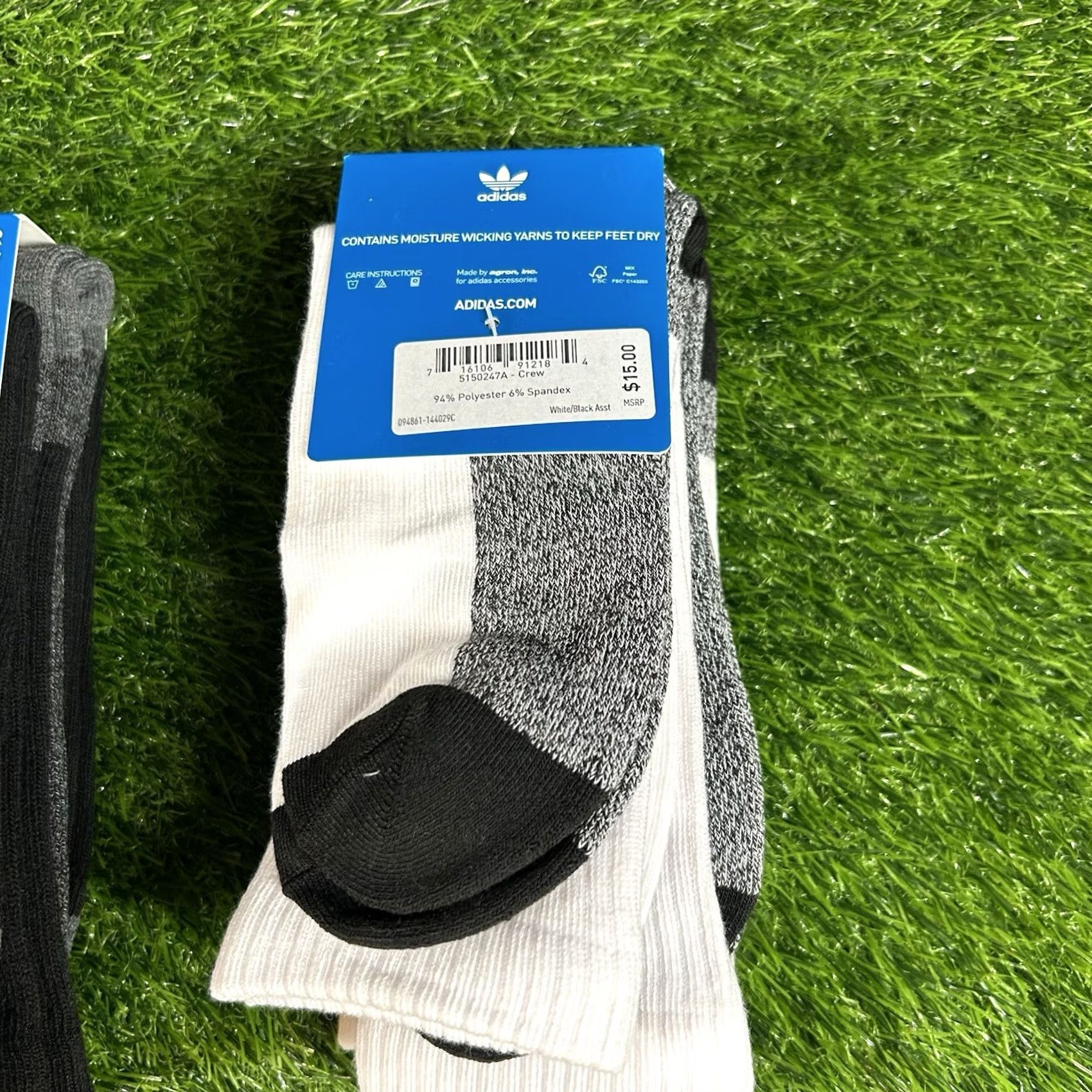 Adidas Adidas Originals Crew Socks 6 Pack Mens 6-12 Black White Stretch Comfort New Size ONE SIZE - 6 Thumbnail