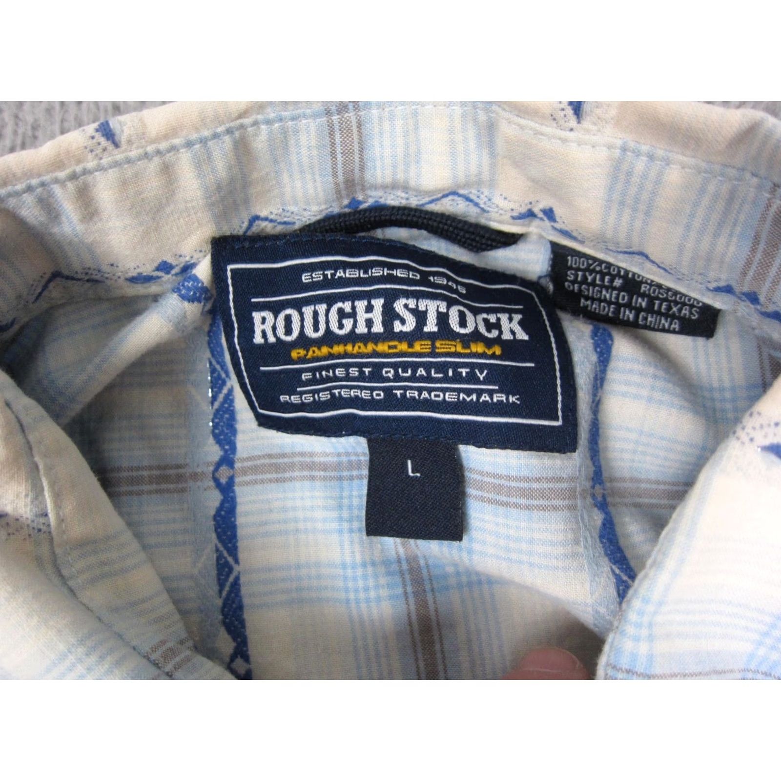 Vintage Rough Stock Shirt Mens Large White Blue Plaid Panhandle Western Slim Snap 90s Size US L / EU 52-54 / 3 - 3 Thumbnail