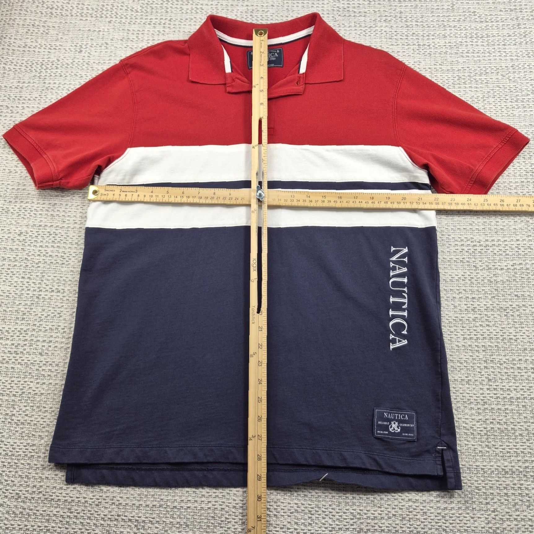 Nautica Nautica Polo Shirt Mens Large Colorblock Red White Navy Knit Shirt Size US L / EU 52-54 / 3 - 7 Thumbnail