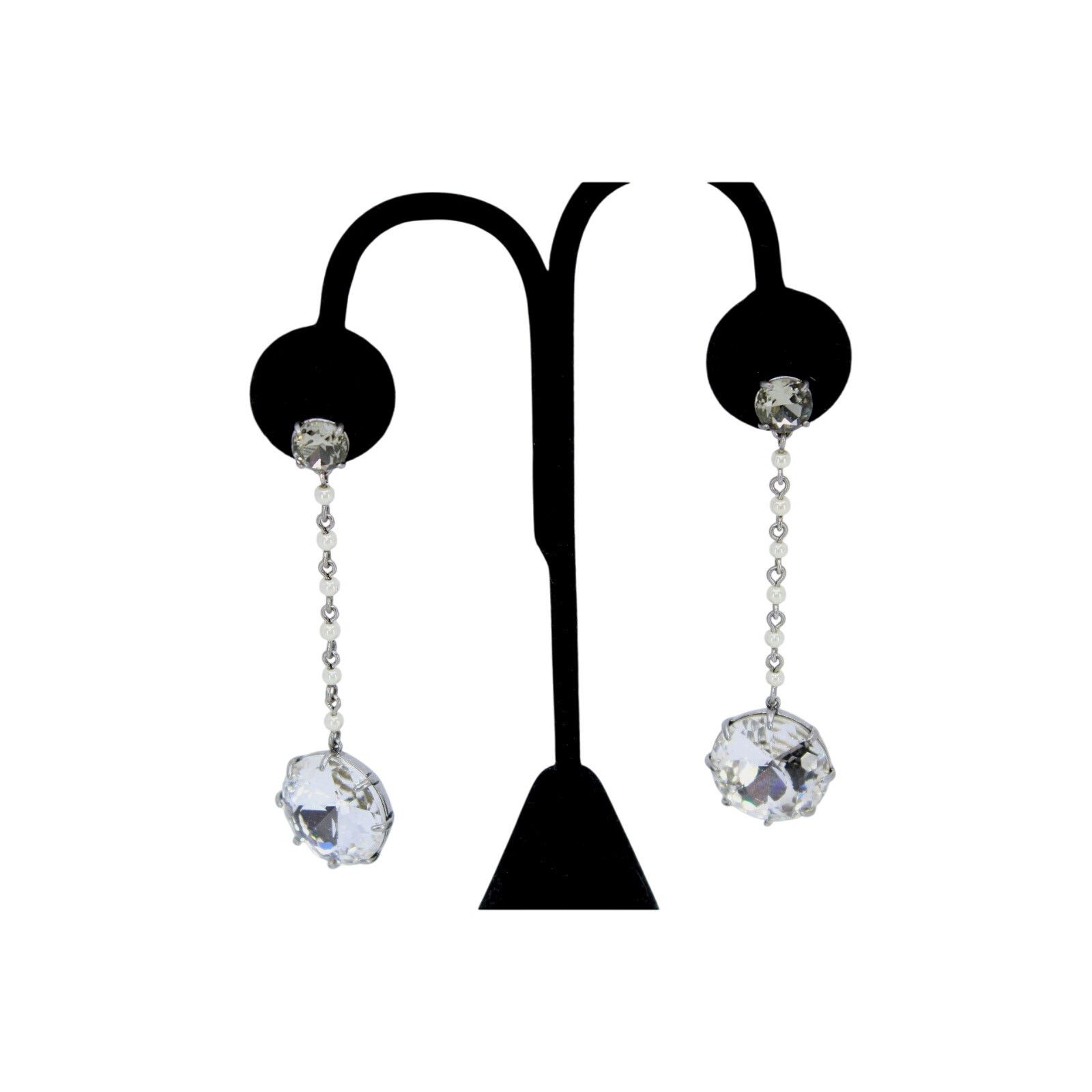 Tory Burch Excellent TORY BURCH Silver Tone Crystal Ball Drop Earrings Size ONE SIZE - 1 Thumbnail