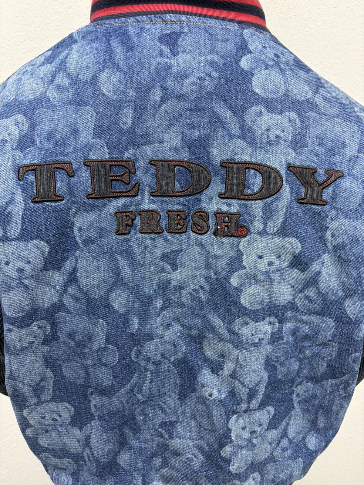 Teddy Fresh Teddy Fresh Denim Varsity Jacket Hybrid All-Over Bear Print Size US L / EU 52-54 / 3 - 12 Thumbnail