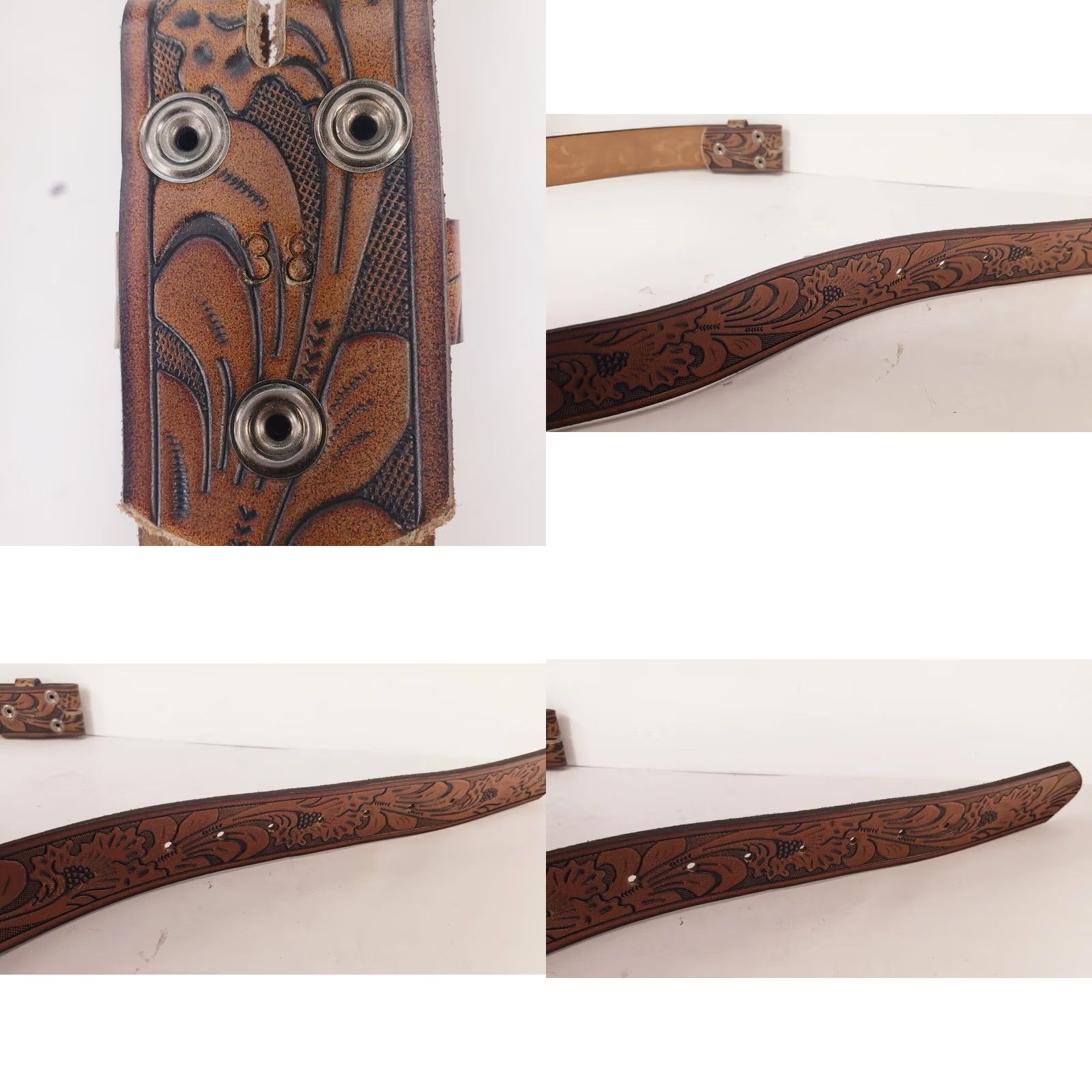 Vintage Belts.Com Western Belt 38 Brown Full Grain Leather Floral Engraved Tooling Men Regular 1.5" Belt Buckleless Size 38 - 8 Thumbnail
