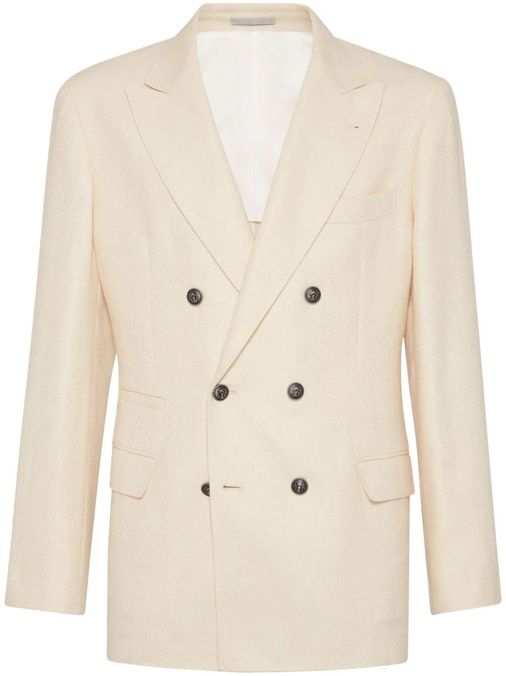 Brunello Cucinelli o1y0526 Double-breasted Blazer in Ivory Size US L / EU 52-54 / 3 - 1 Thumbnail