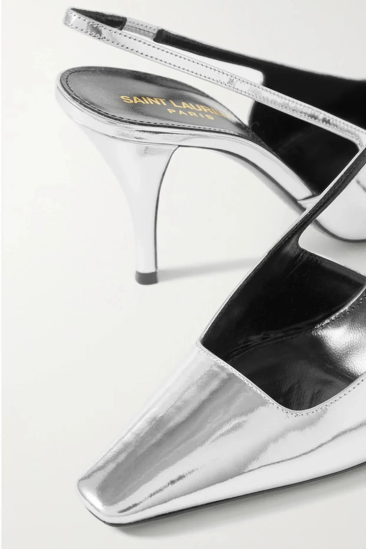 Saint Laurent Paris o1b1hav111224 Blade Slingback Pumps Mirrored Leather Silver Size US 10.5 / IT 40.5 - 6 Thumbnail