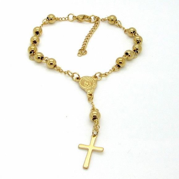 Other Stainless Steel Cross Pendant Bead Bracelet Size ONE SIZE - 3 Thumbnail