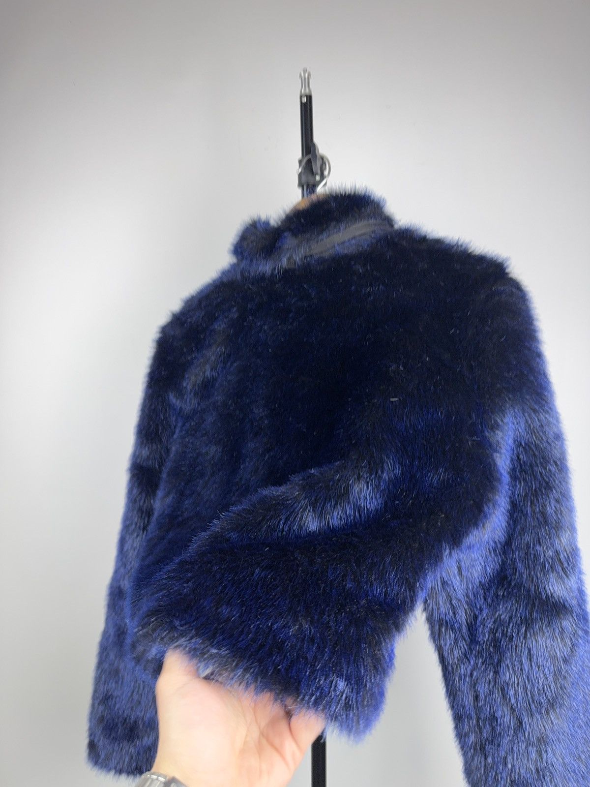 If Six Was Nine 00s Blue Faux Fur Jacket Cropped Hysteric Glamour Style Vibe Size M / US 6-8 / IT 42-44 - 10 Thumbnail